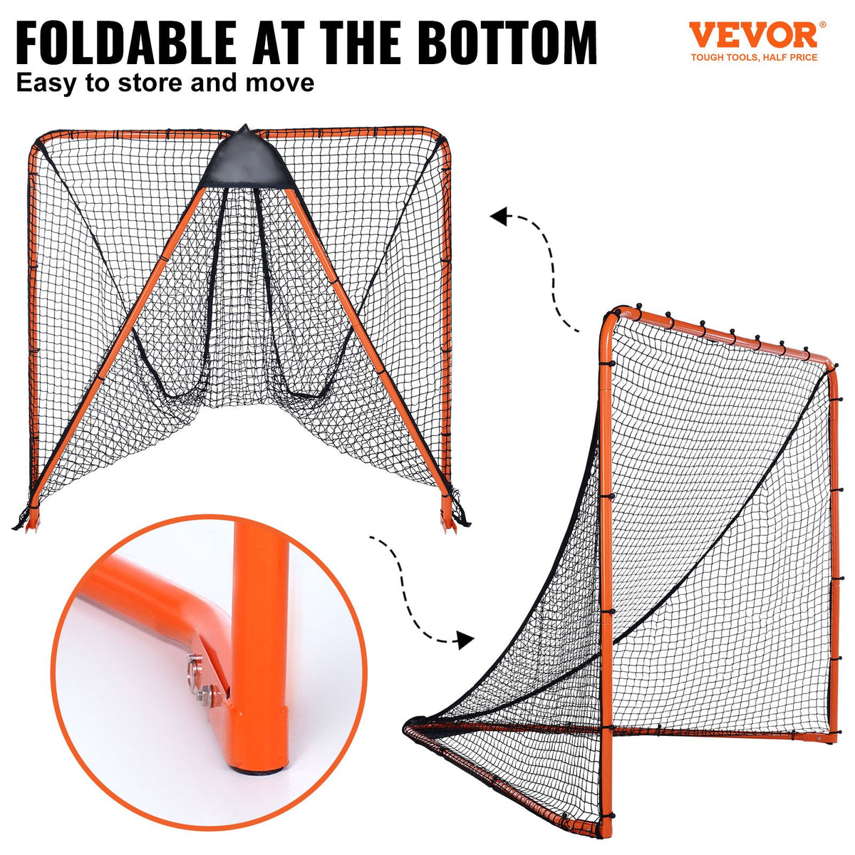 VEVOR Lacrosse Goal, 1.8mx1.8m Lacrosse Net, Folding Portable Backyard Lacrosse Training Equipment, Steel Frame Training Net, Quick & Easy Setup Lacrosse Goal, Perfect for Youth Adult Training, Orange