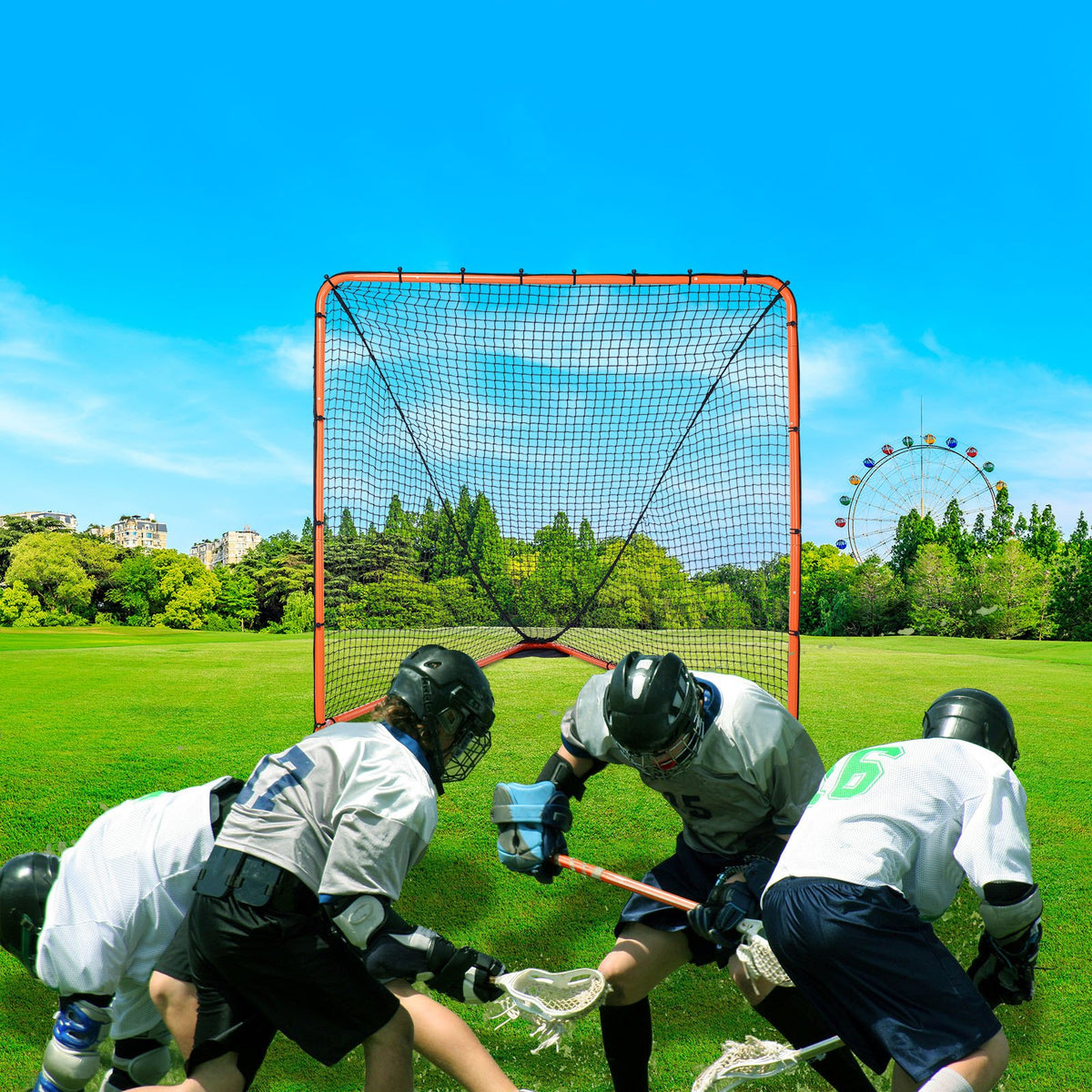 VEVOR Lacrosse Goal, 1.8mx1.8m Lacrosse Net, Folding Portable Backyard Lacrosse Training Equipment, Steel Frame Training Net, Quick & Easy Setup Lacrosse Goal, Perfect for Youth Adult Training, Orange