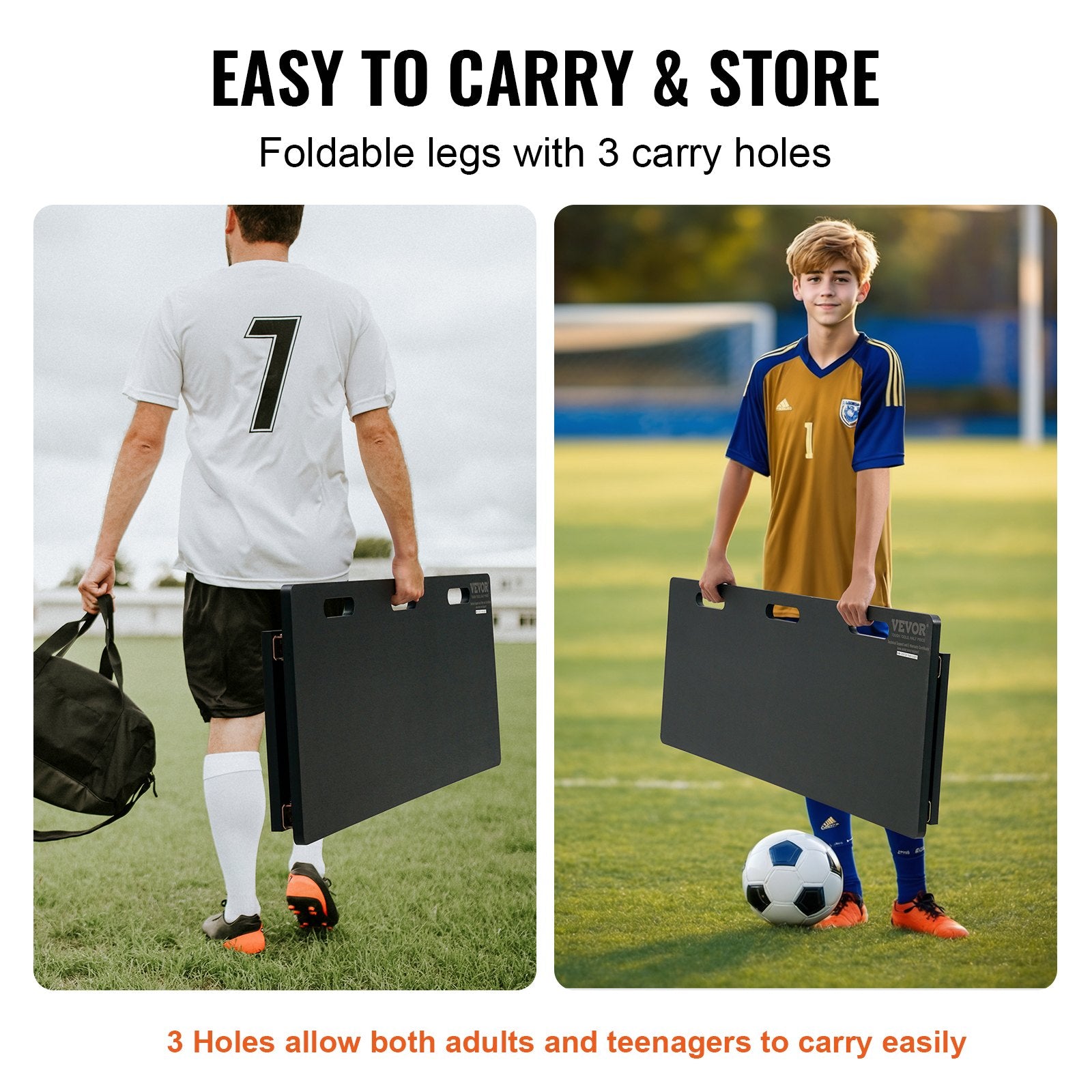 VEVOR Soccer Rebounder Board, 115x45 cm Portable Soccer Wall with 2 Angles Rebound, Foldable HDPE Kickback Rebound Board, Soccer Training Equipment for Kids and Adults, Passing & Shooting Practice