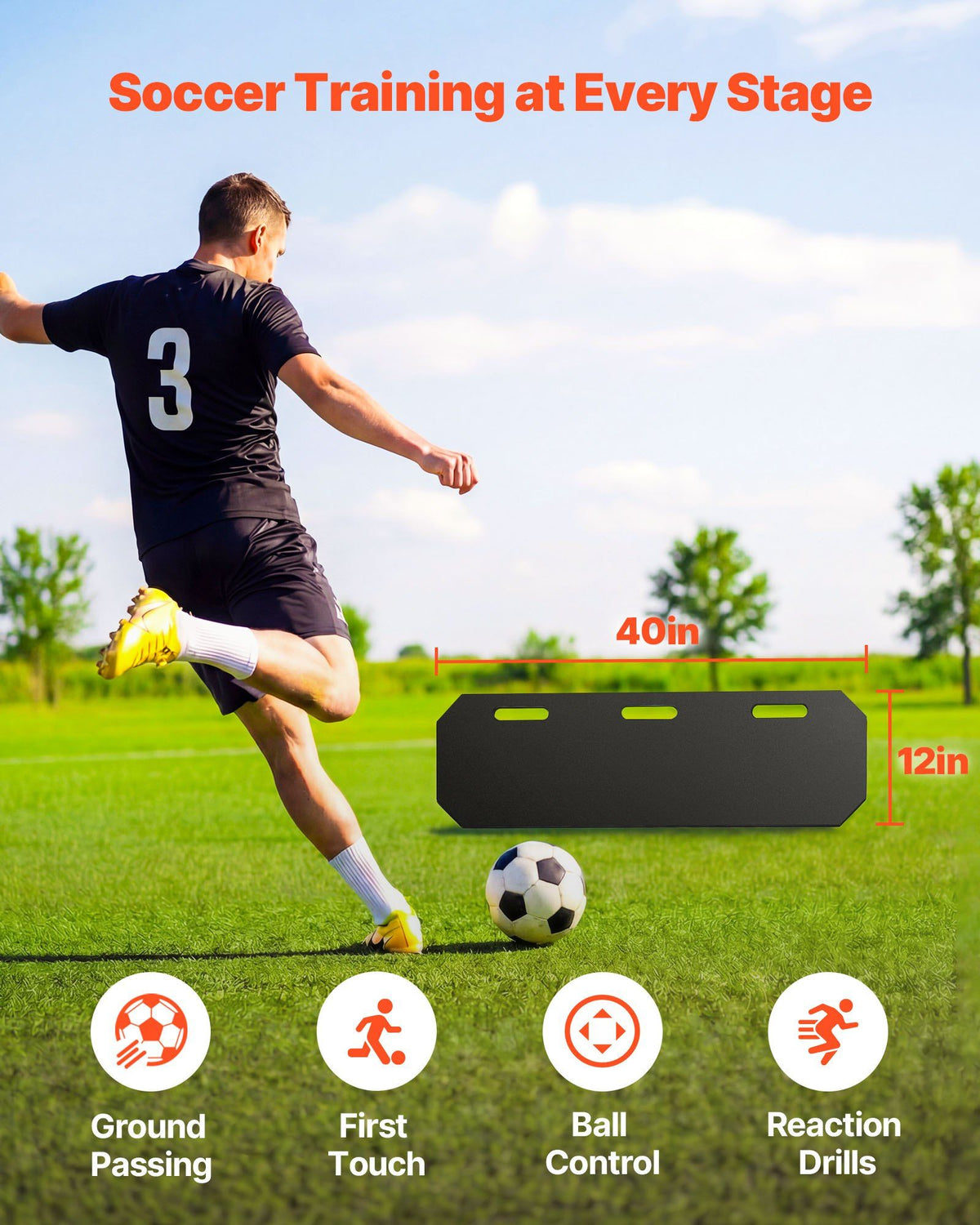 Soccer Rebounder Board, 1000 x 300 mm Portable Soccer Rebound Wall, HDPE Sports Kick Back Trainer, 3 Adjustable Angles, Easy Setup Ball Practice Training Equipment for Passing & Reaction Skills