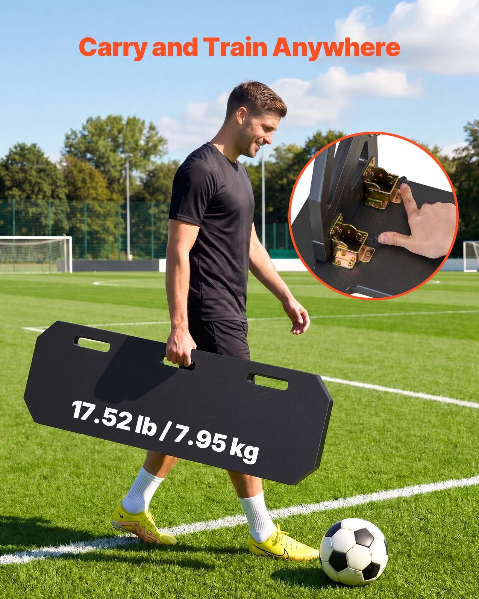 Soccer Rebounder Board, 1000 x 300 mm Portable Soccer Rebound Wall, HDPE Sports Kick Back Trainer, 3 Adjustable Angles, Easy Setup Ball Practice Training Equipment for Passing & Reaction Skills