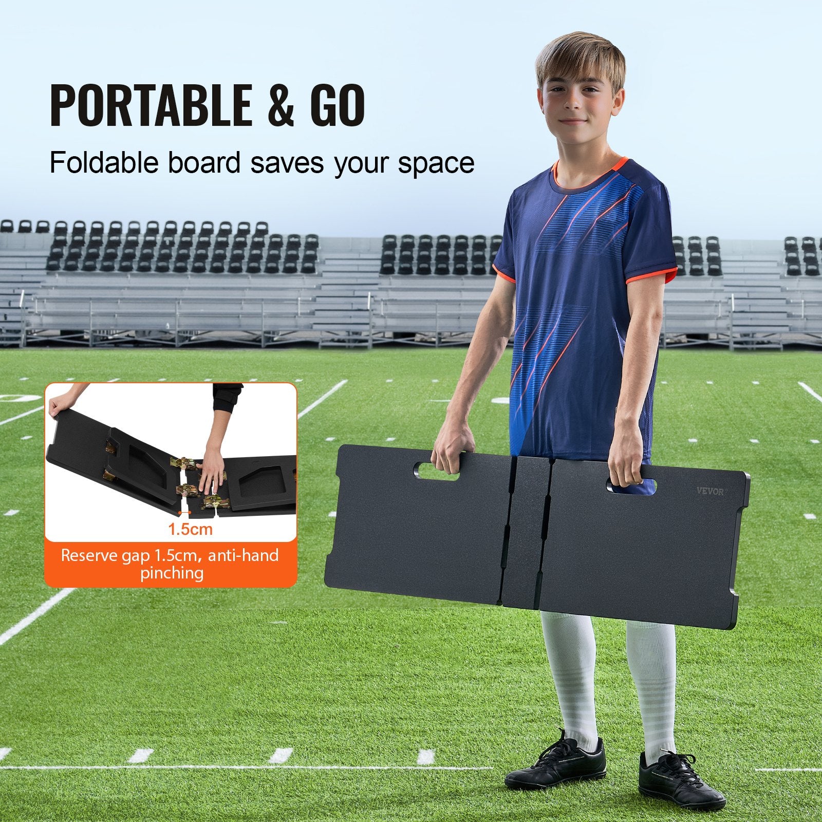 VEVOR Soccer Rebounder Board, 45"X13" Portable Soccer Wall with 2 Angles Rebound, Foldable HDPE Kickback Rebound Board, Soccer Training Equipment for Kids and Adults, Passing & Shooting Practice
