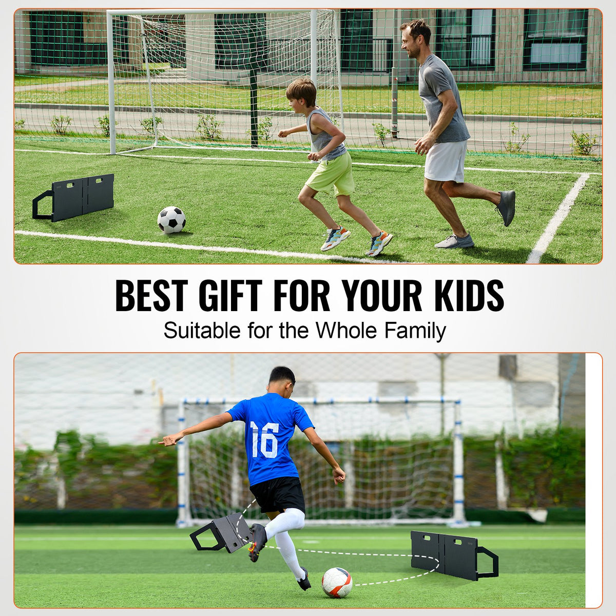 VEVOR Soccer Rebounder Board, 45"X13" Portable Soccer Wall with 2 Angles Rebound, Foldable HDPE Kickback Rebound Board, Soccer Training Equipment for Kids and Adults, Passing & Shooting Practice