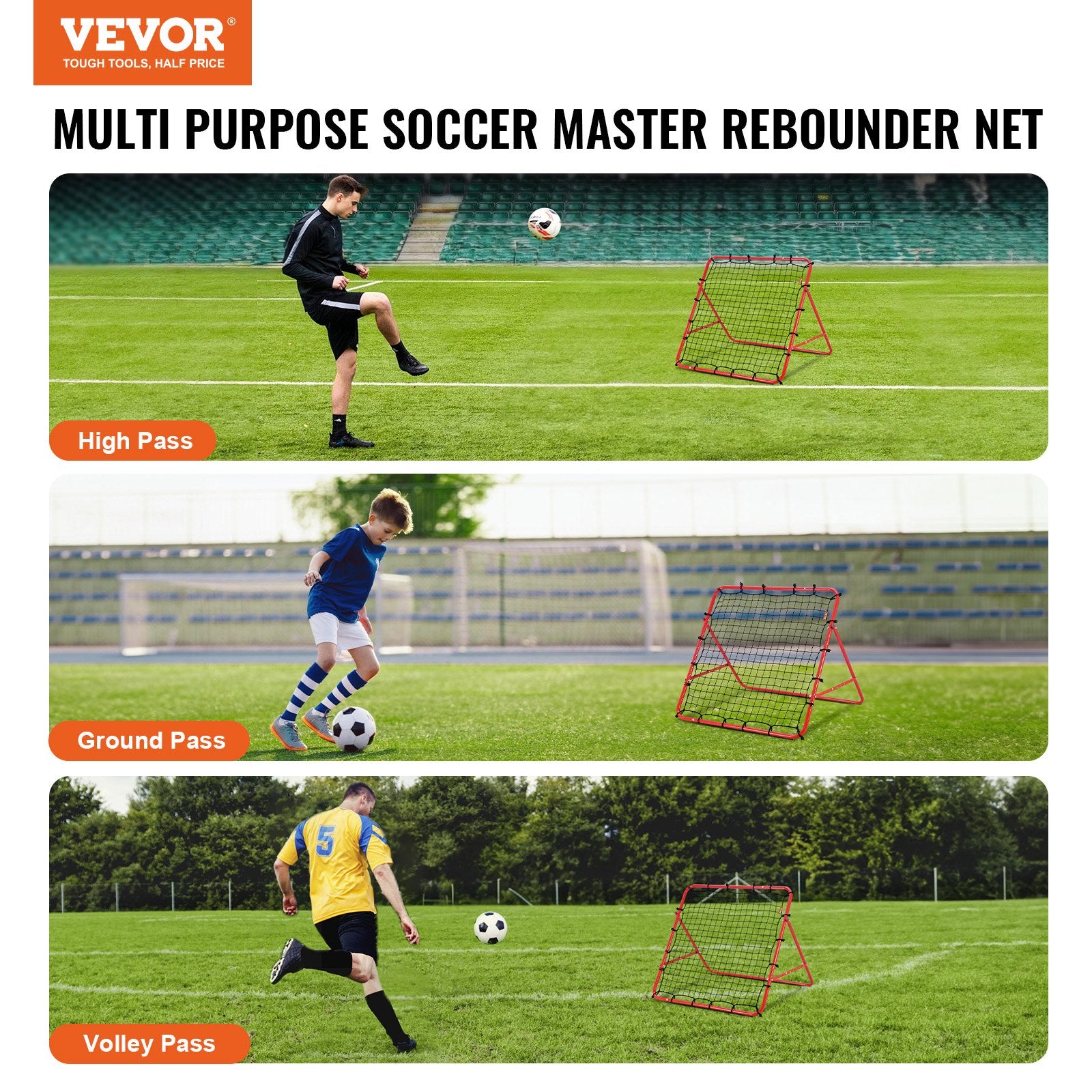 VEVOR Soccer Rebounder Rebound Net, Kick-Back 100x100 cm, Portable Football Training Gifts, Fully Adjustable Angles Goal Net, Aids & Equipment for Kids Teens & All Ages, Easy Set Up & Perfect Storage