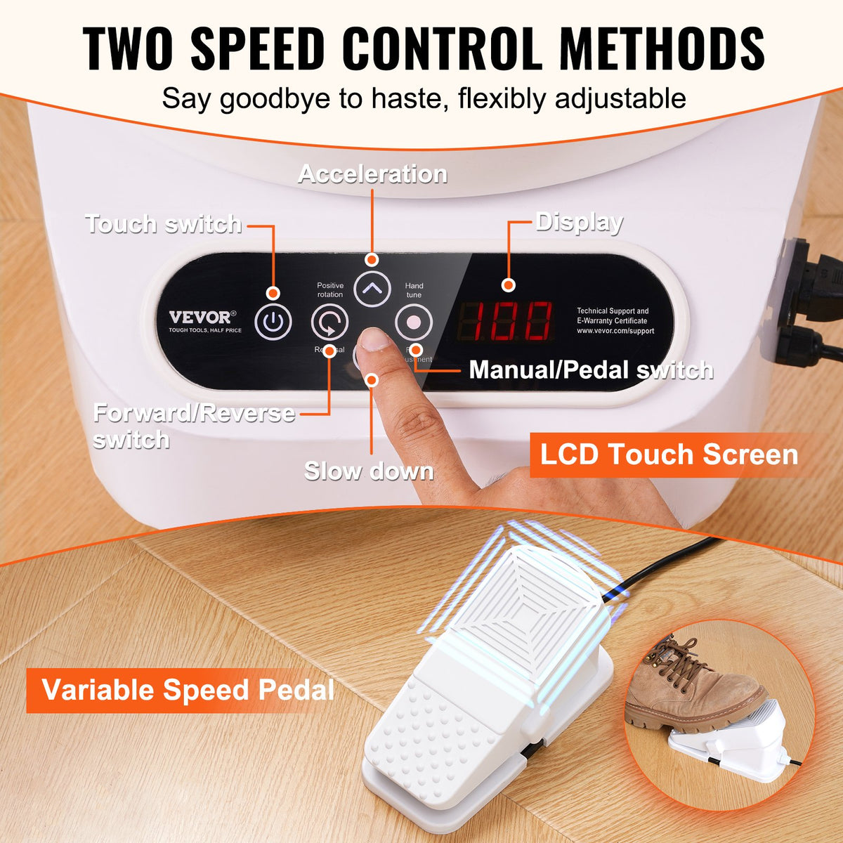 VEVOR Pottery Wheel, 11 inch Pottery Forming Machine, 450W Electric Wheel for Pottery with Foot Pedal and LCD Touch Screen, Direct Drive Ceramic Wheel with 3 Support Legs for DIY Art Craft, White