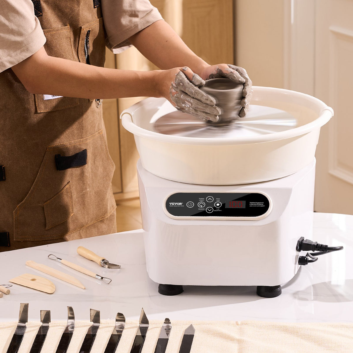 VEVOR Pottery Wheel, 10 inch Pottery Forming Machine, 350W Electric Wheel for Pottery with Foot Pedal and LCD Touch Screen, Direct Drive Ceramic Wheel with Shaping Tools for DIY Art Craft, White