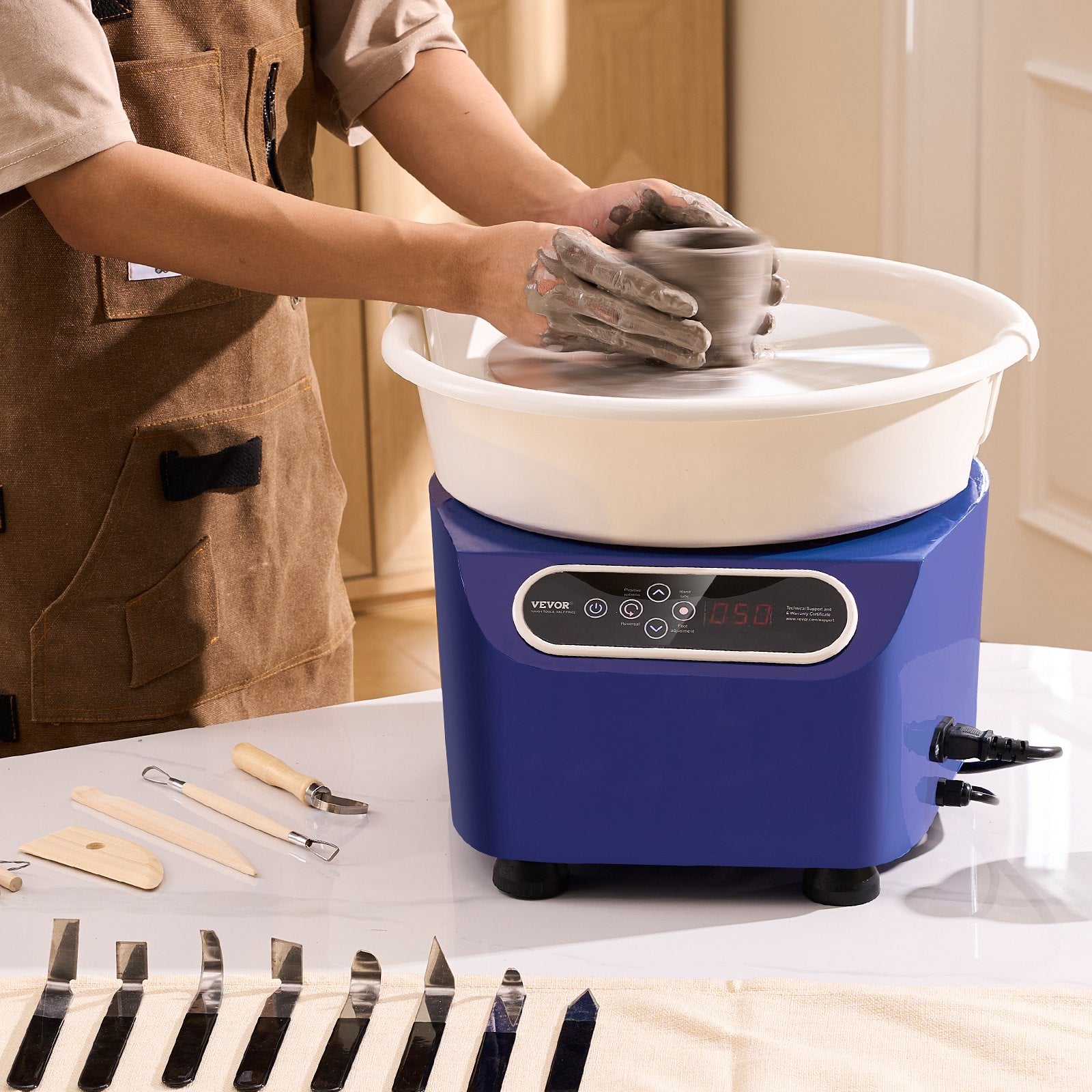 VEVOR Pottery Wheel, 11 inch Pottery Forming Machine, 350W Electric Wheel for Pottery with Foot Pedal and LCD Touch Screen, Direct Drive Ceramic Wheel with Shaping Tools for DIY Art Craft, Blue