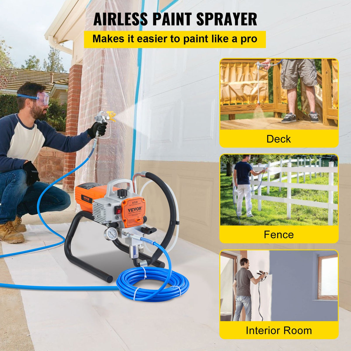 VEVOR High Pressure Airless Wall Paint Spray Gun Sprayer 600W Machine Spraying