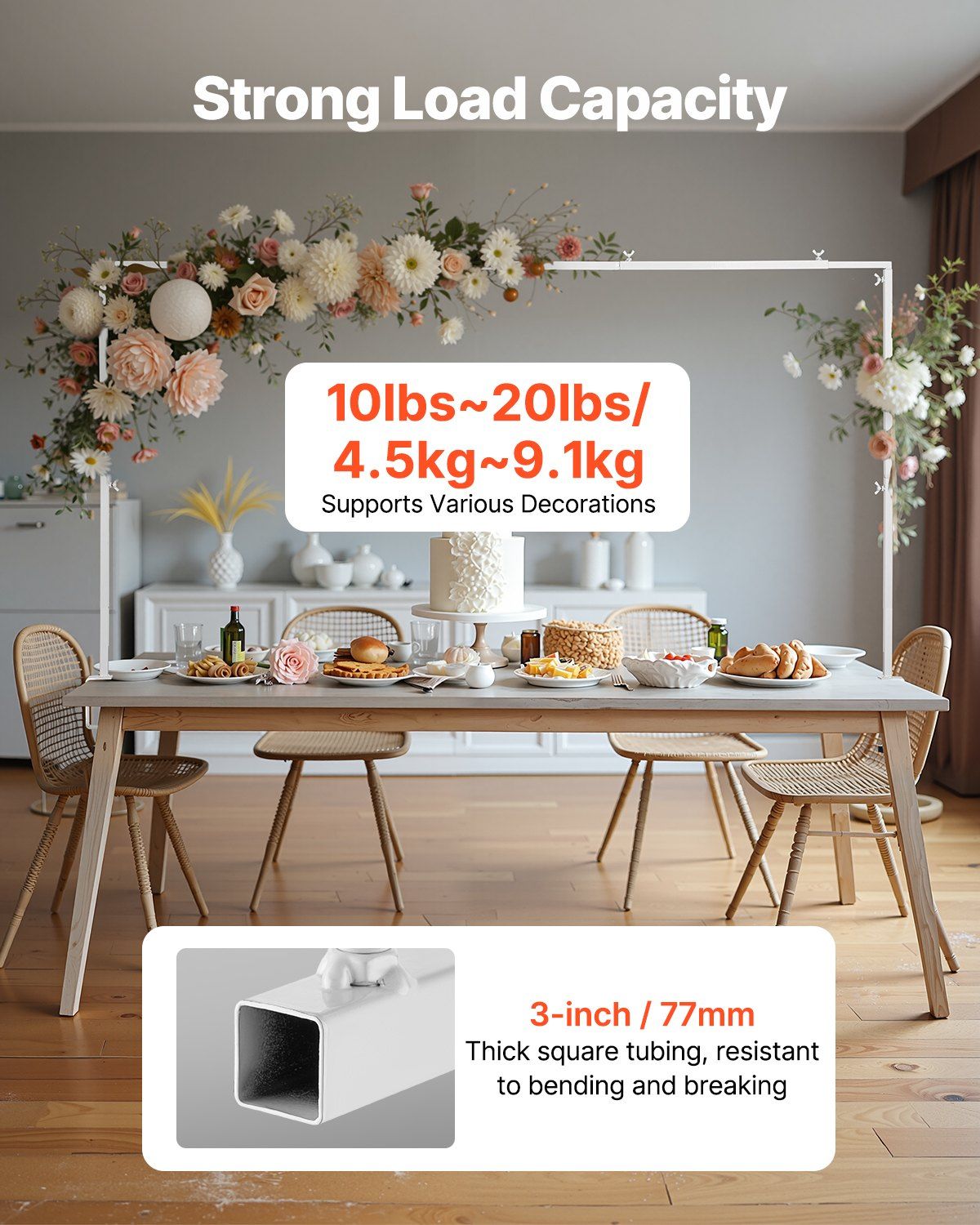 Over The Table Rod Stand with Clamps, 13"-42'' Tall & 28"-98" Length Adjustable, Metal Table Arch Stand, Tabletop Balloon Arch Frame for Wedding Birthday Party Christmas Decorations, White