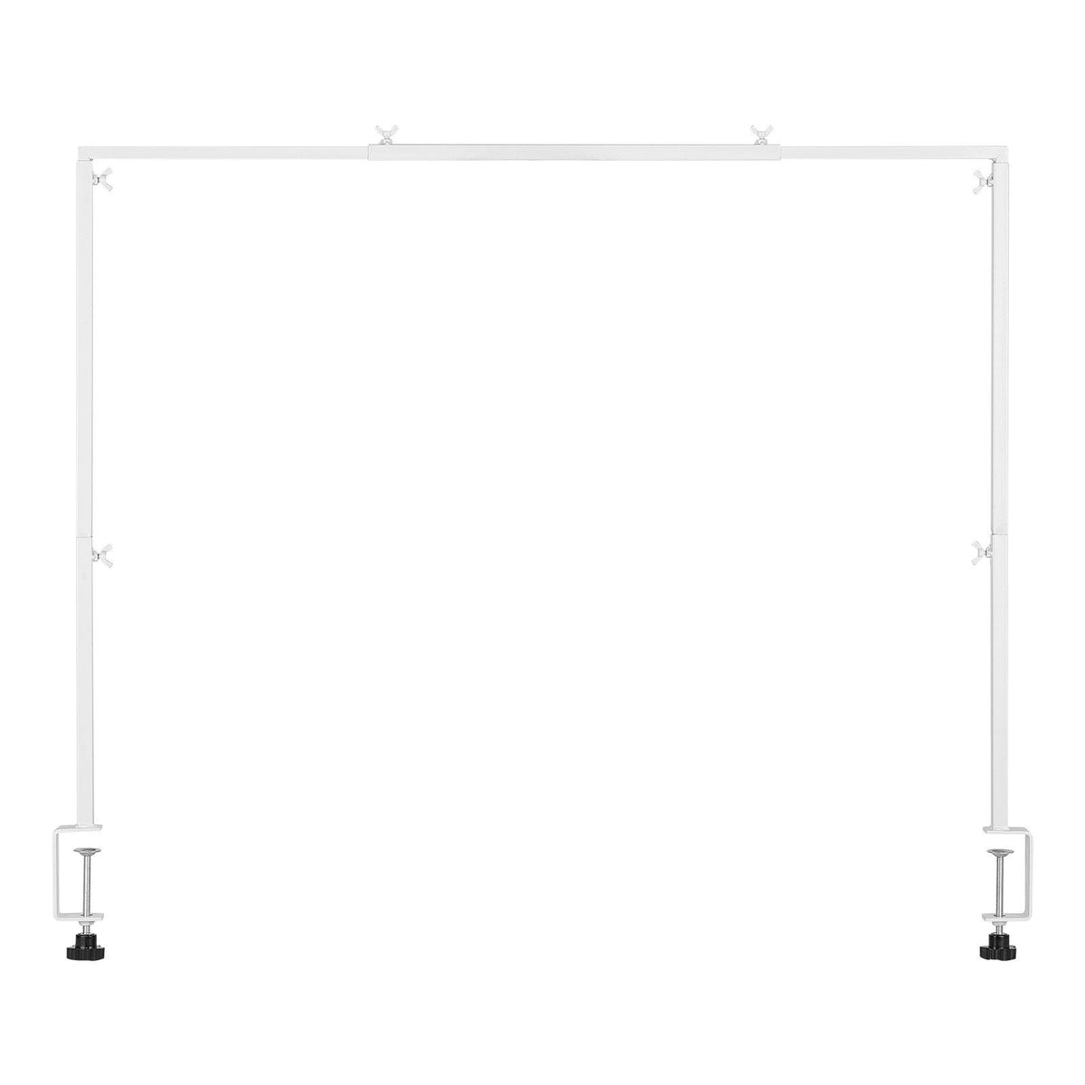 Over The Table Rod Stand with Clamps, 13"-42'' Tall & 28"-98" Length Adjustable, Metal Table Arch Stand, Tabletop Balloon Arch Frame for Wedding Birthday Party Christmas Decorations, White