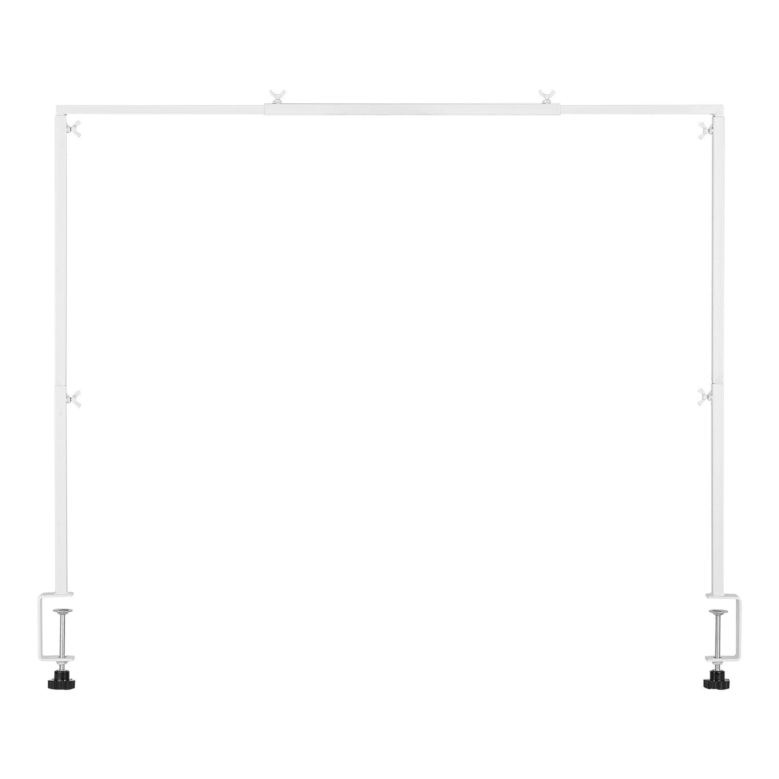 Over The Table Rod Stand with Clamps, 13"-42'' Tall & 28"-98" Length Adjustable, Metal Table Arch Stand, Tabletop Balloon Arch Frame for Wedding Birthday Party Christmas Decorations, White
