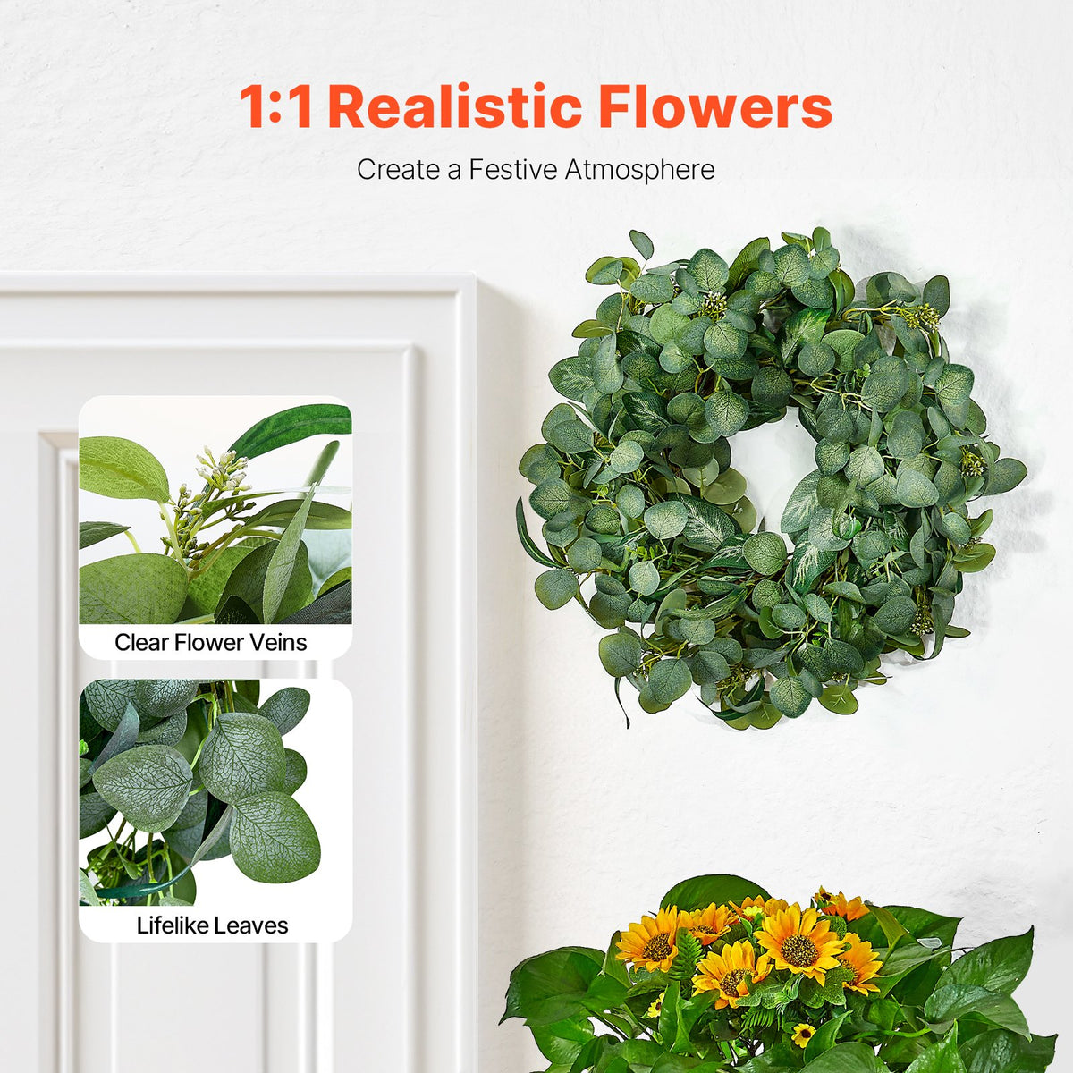 VEVOR Artificial Decorative Wreath 66.04 cm Green Eucalyptus Leaves Year Round