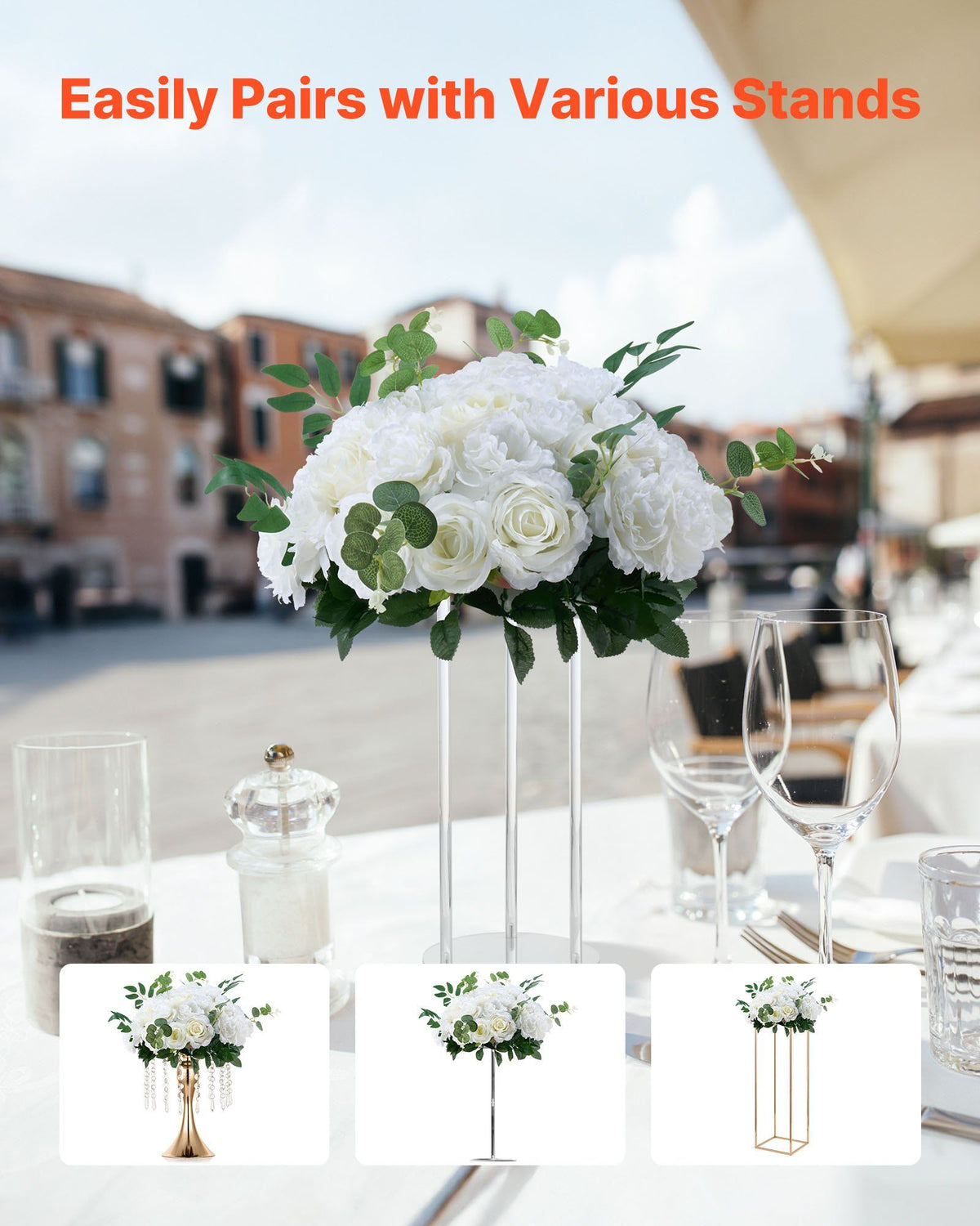Flower Balls Arrangement Bouquet 10 PCS, 450 mm Diameter Artificial Flower Balls Wedding White Roses Centerpieces, Faux Flowers Arrangements for Wedding Centerpiece Home Table Decorations