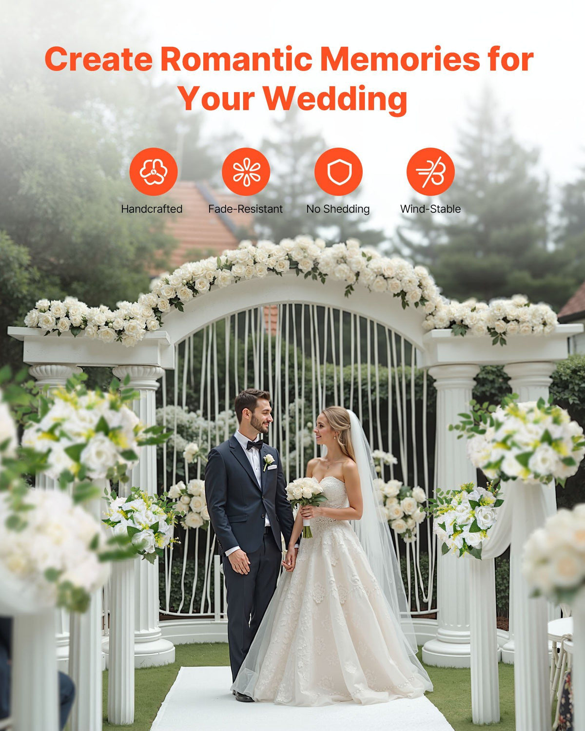 Flower Balls Arrangement Bouquet 10 PCS, 240 mm Diameter Artificial Flower Balls Wedding Rose Centerpieces, Faux Flowers Arrangements for Wedding Centerpiece Home Table Decorations, White