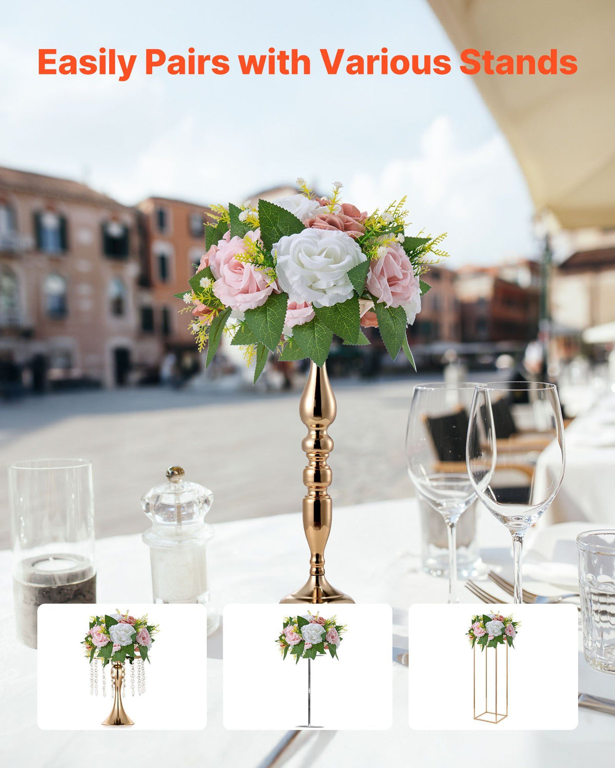 Flower Ball Arrangement Bouquet 10PCS, 240 mm Diameter Artificial Flower Balls Wedding Table Centerpieces, Faux Rose Arrangements for Wedding Centerpiece Home Decoration, Pink and White Roses