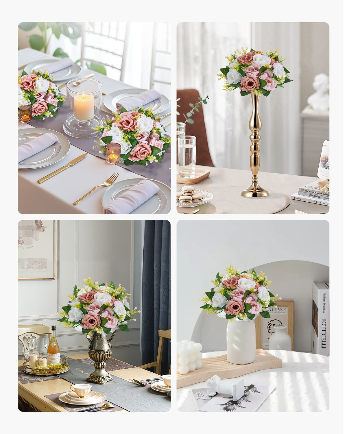 Flower Ball Arrangement Bouquet 10PCS, 240 mm Diameter Artificial Flower Balls Wedding Table Centerpieces, Faux Rose Arrangements for Wedding Centerpiece Home Decoration, Pink and White Roses