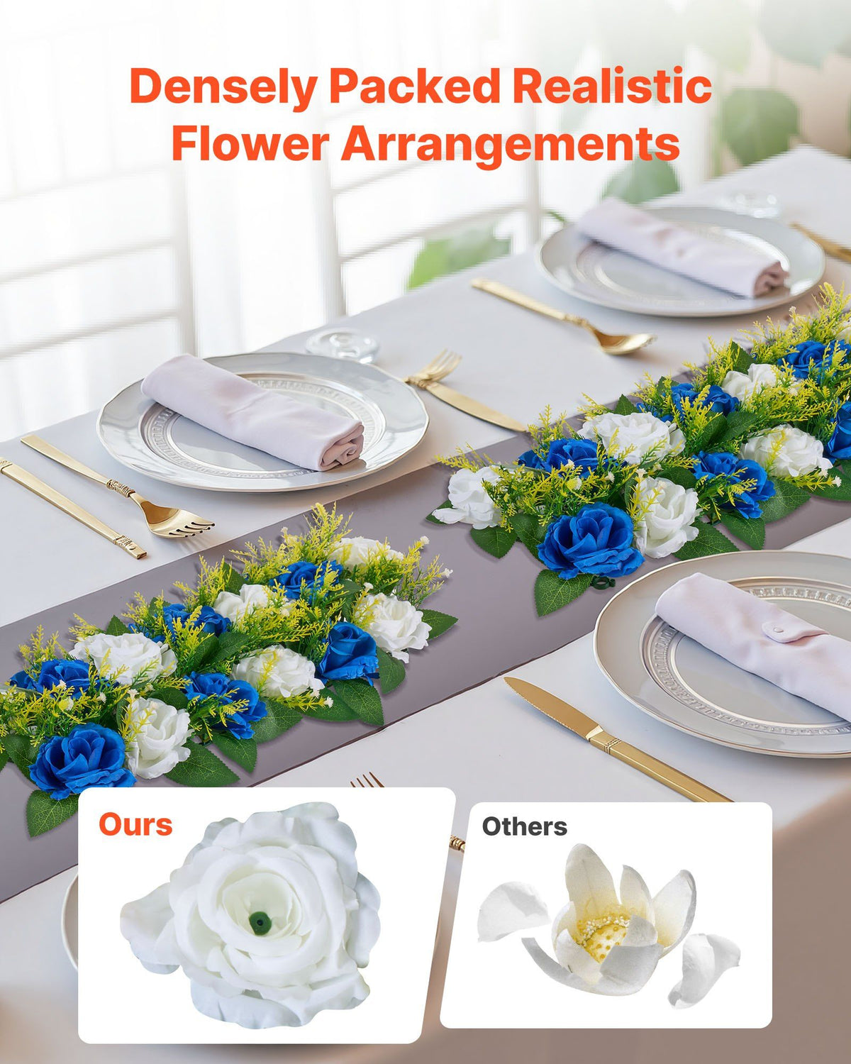 Flower Ball Arrangement Bouquet 10 PCS, 500 x 220 mm Artificial Flower Balls Wedding Table Centerpieces, Faux Rose Arrangements for Wedding Centerpiece Home Decoration, Blue and White Roses