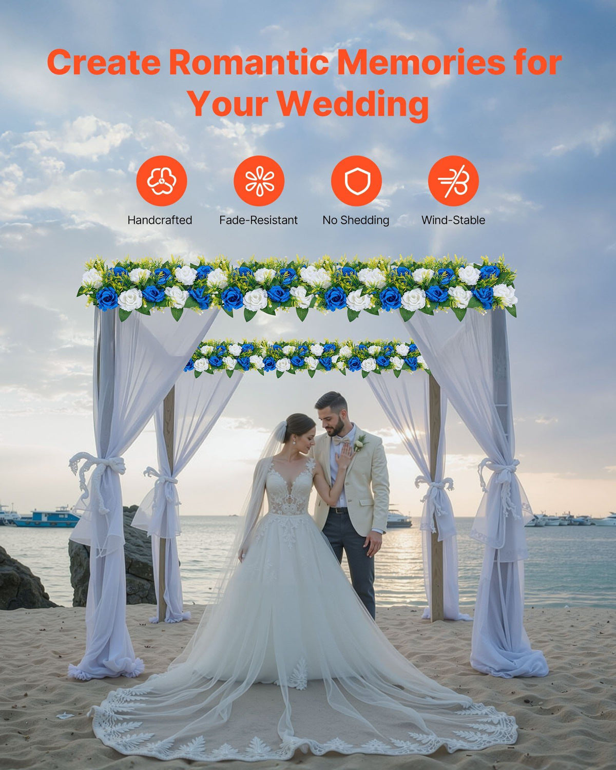 Flower Ball Arrangement Bouquet 10 PCS, 500 x 220 mm Artificial Flower Balls Wedding Table Centerpieces, Faux Rose Arrangements for Wedding Centerpiece Home Decoration, Blue and White Roses