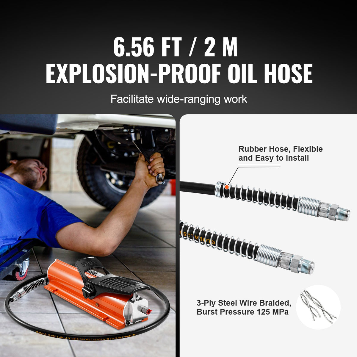 VEVOR 10,000PSI Air Hydraulic Pump, 0.18 Gal Reservoir, NPT 3/8 In Oil Outlet, NPT 1/4 In Inlet, Metal Shell Air Actuated Treadle Foot Pump, for Precision Industrial Machinery & Aerospace Equipment