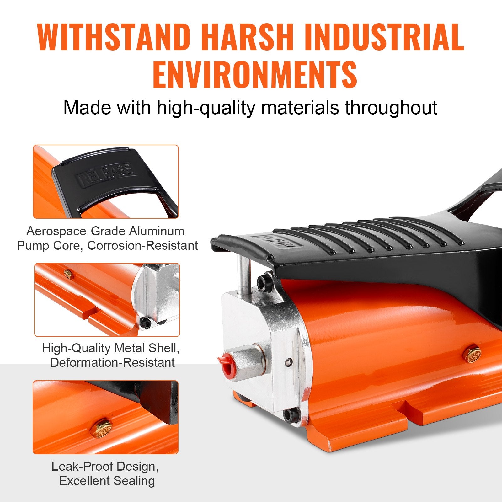 VEVOR 10,000PSI Air Hydraulic Pump, 0.18 Gal Reservoir, NPT 3/8 In Oil Outlet, NPT 1/4 In Inlet, Metal Shell Air Actuated Treadle Foot Pump, for Precision Industrial Machinery & Aerospace Equipment