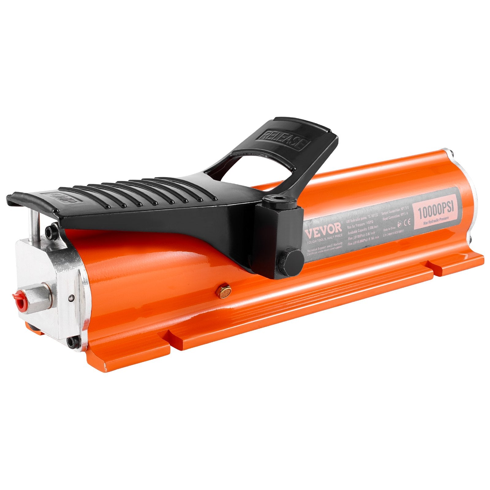 VEVOR 10,000PSI Air Hydraulic Pump, 0.18 Gal Reservoir, NPT 3/8 In Oil Outlet, NPT 1/4 In Inlet, Metal Shell Air Actuated Treadle Foot Pump, for Precision Industrial Machinery & Aerospace Equipment