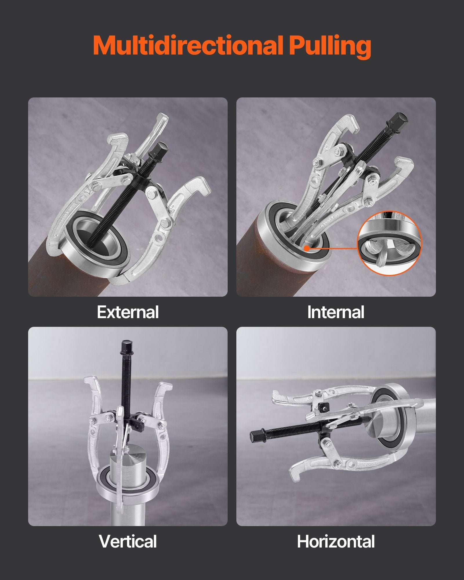 VEVOR Gear Puller Set, 76.2 mm/101.6 mm/152.4 mm/203.2 mm 3 Jaw Bearing Puller with Reversible Jaws, 2 Jaw/3 Jaw Pulley Puller, 4 PCS Bearing Puller Tool Kit for Pulley Gear Bearing Flywheel Removal