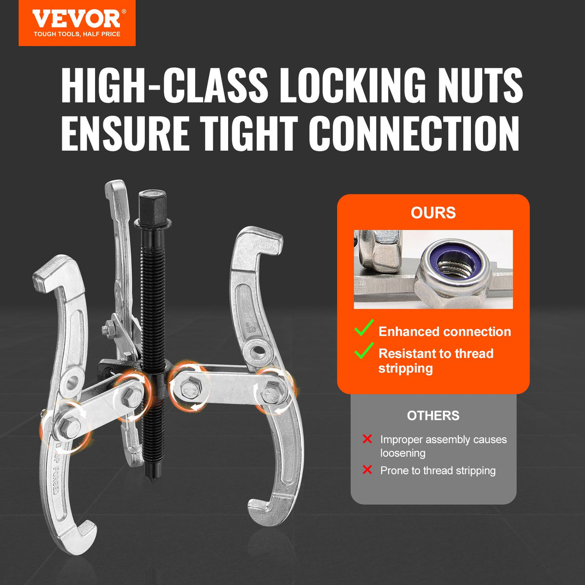 VEVOR Gear Puller Set 3" 4" 6" 8" 3-Jaw Bearing Puller Wheel Gear Pulley 4 PCS