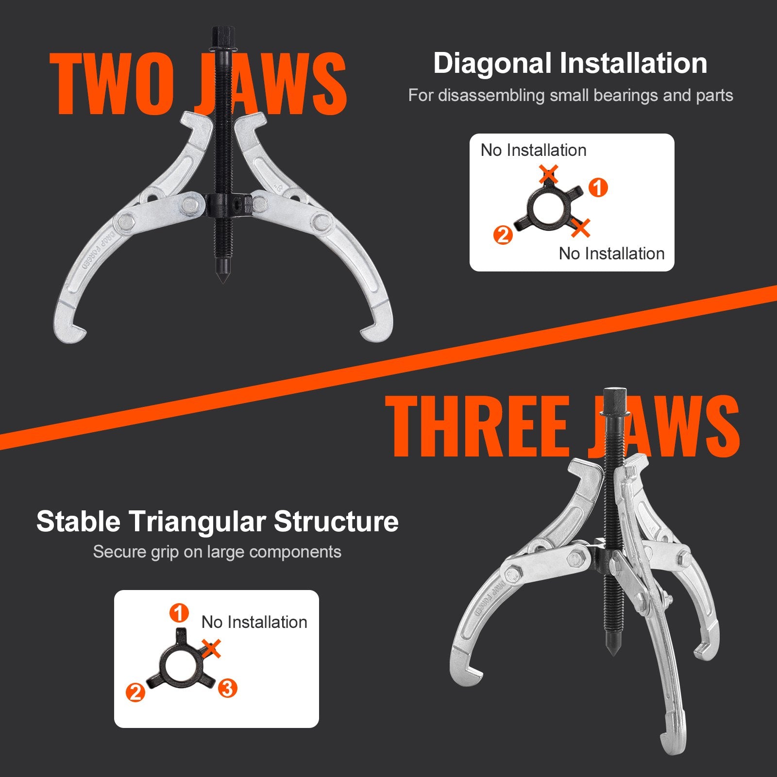 VEVOR Gear Puller Set 3" 4" 6" 8" 3-Jaw Bearing Puller Wheel Gear Pulley 4 PCS