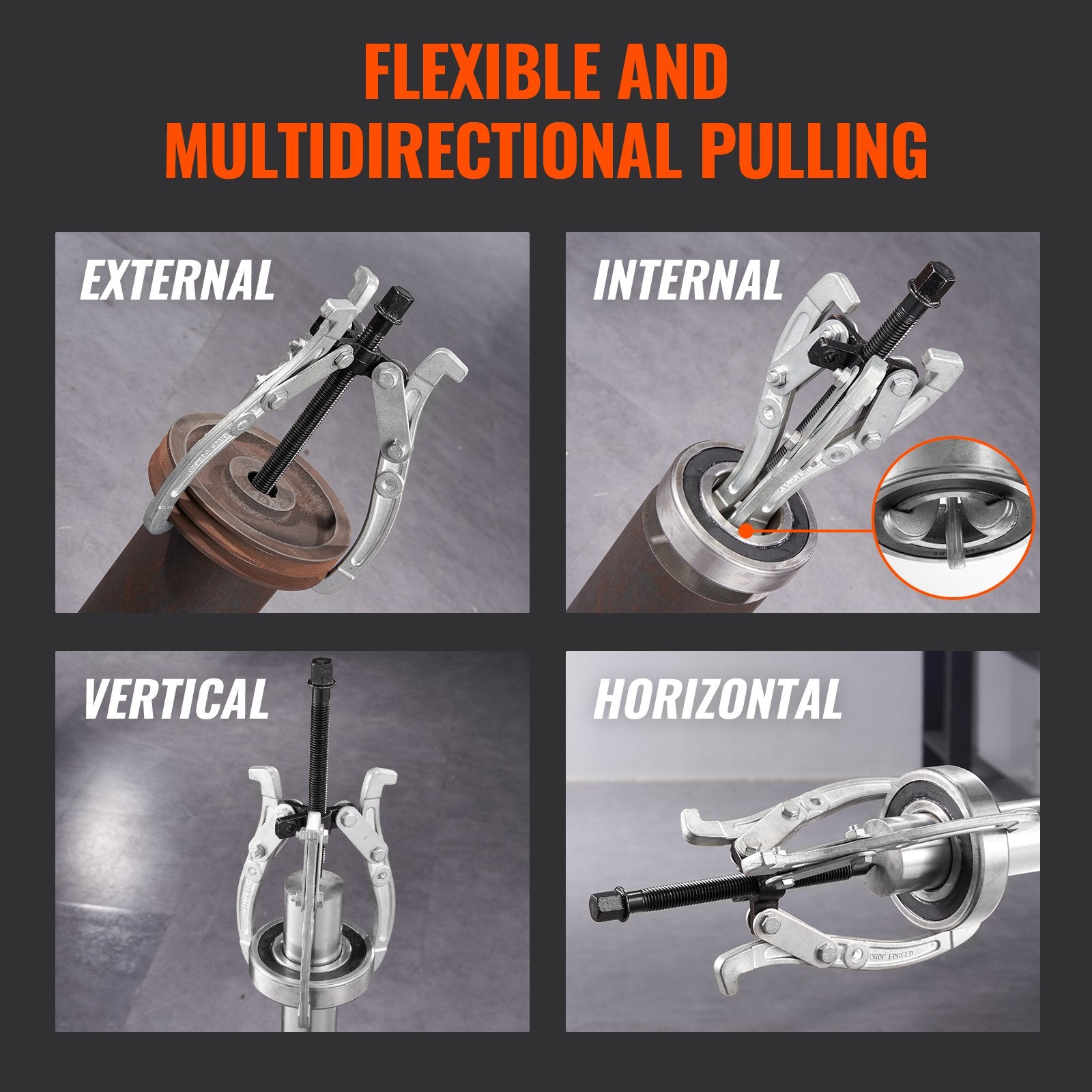 VEVOR Gear Puller Set 3" 4" 6" 8" 3-Jaw Bearing Puller Wheel Gear Pulley 4 PCS