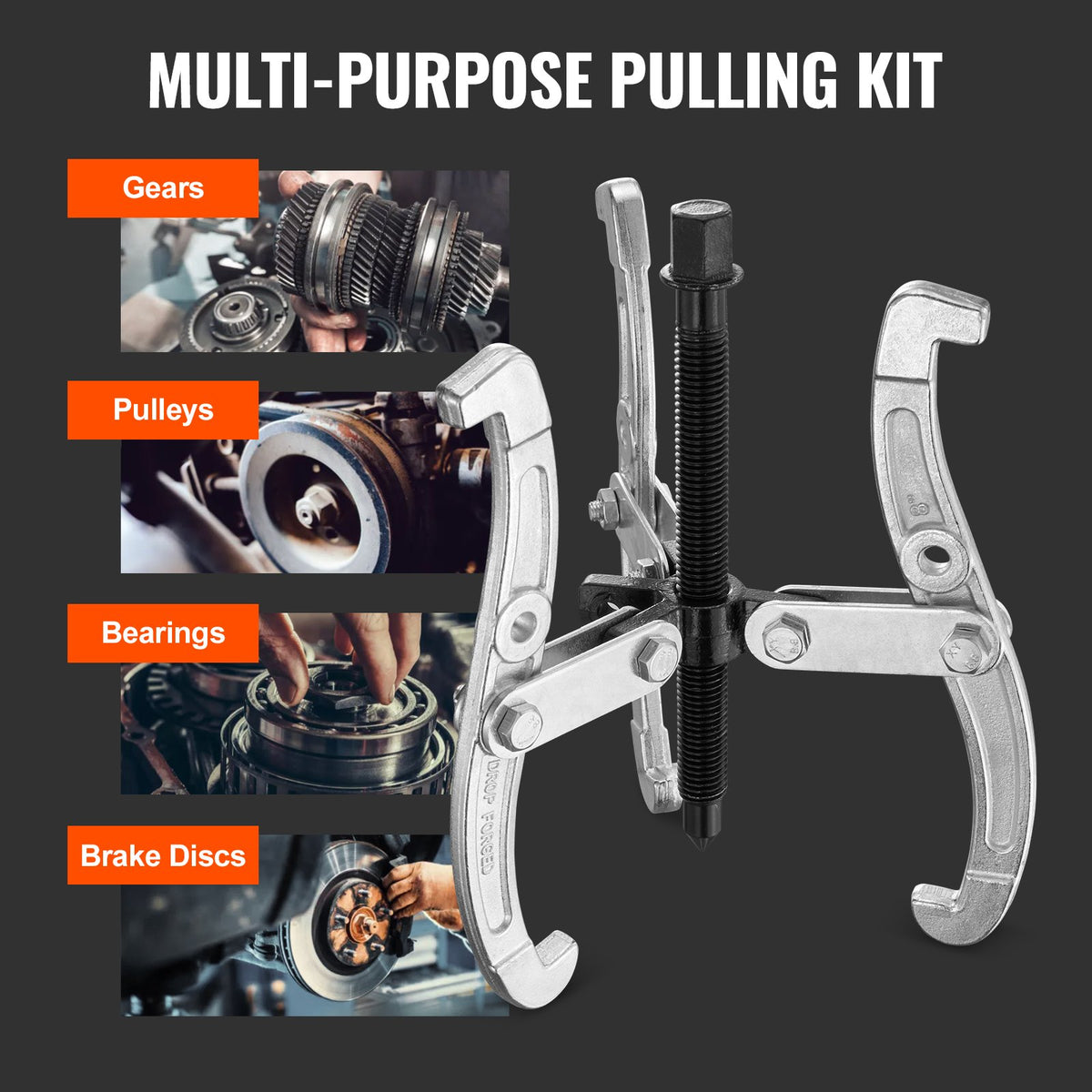 VEVOR Gear Puller Set 3" 4" 6" 8" 3-Jaw Bearing Puller Wheel Gear Pulley 4 PCS