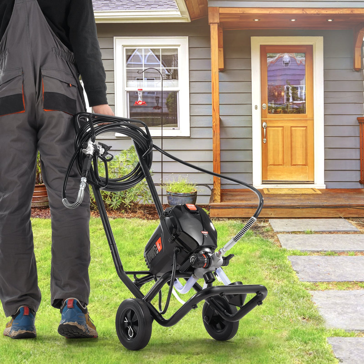 VEVOR Stand Airless Paint Sprayer, 750W 3000PSI High Efficiency Electric Airless Sprayer With Cart, Fine And Even Painting Effect, Paint Sprayers for Home Interior and Exterior Furniture and Fences