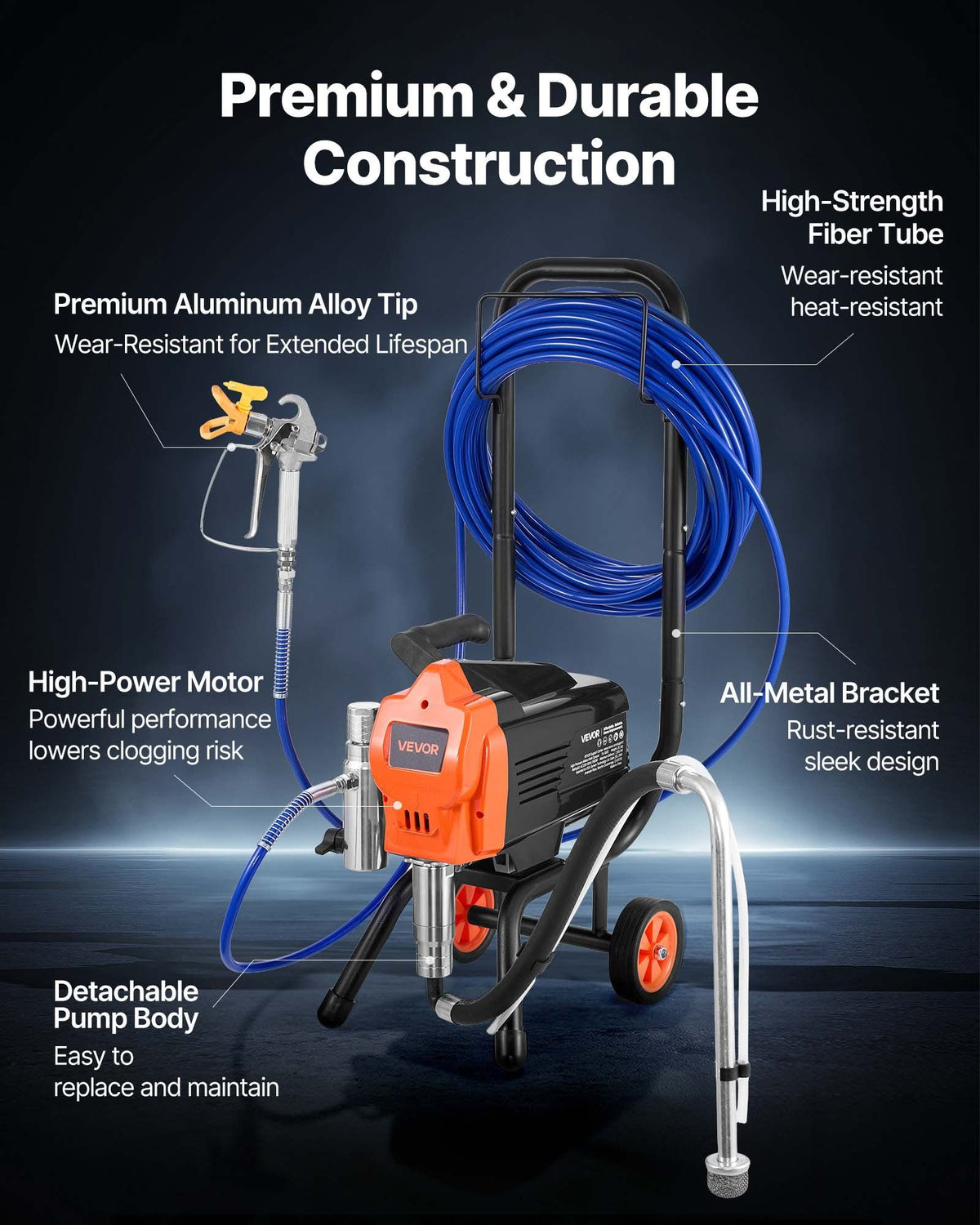 Stand Airless Paint Sprayer, 1500W, 3300PSI High Pressure Airless Sprayer with Cart, Cleaning Brush, Hose, Extension Rod, Nozzles, Electric Spray Paint Machine for Large Apartments, Buildings
