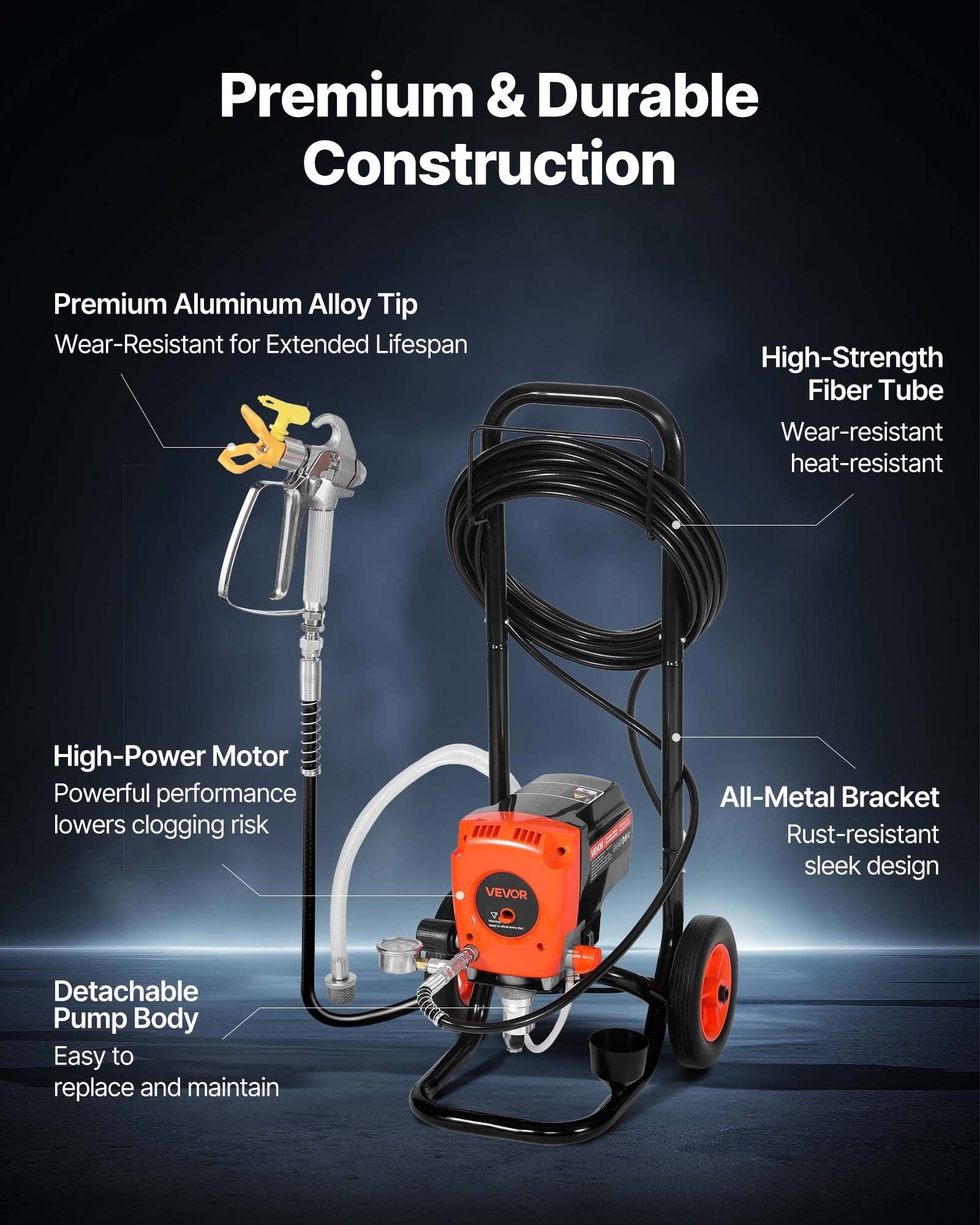 Stand Airless Paint Sprayer, 950W, 3300PSI High Pressure Airless Sprayer with Cart, Cleaning Brush, Hose, Extension Rod, Nozzles, Electric Spray Paint Machine for Interior or Exterior of House