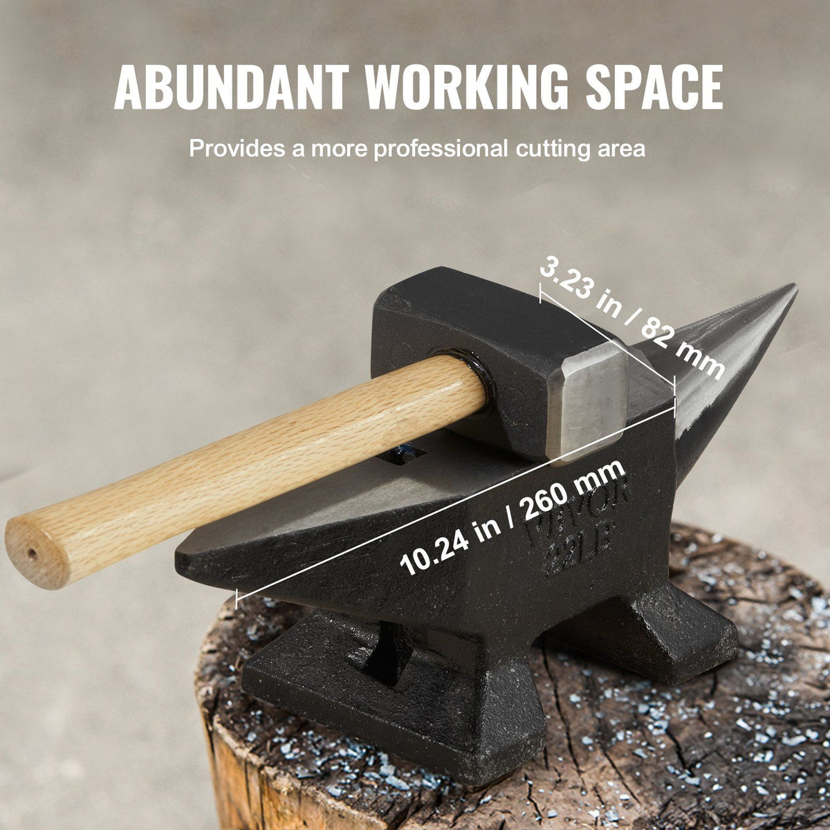 Single Horn Anvil, 22Lbs Cast Steel Anvil, High Hardness Rugged Round Horn Anvil Blacksmith, Large Countertop and Stable Base, with Round and Square Hole, Metalsmith Tool for Bending and Shaping