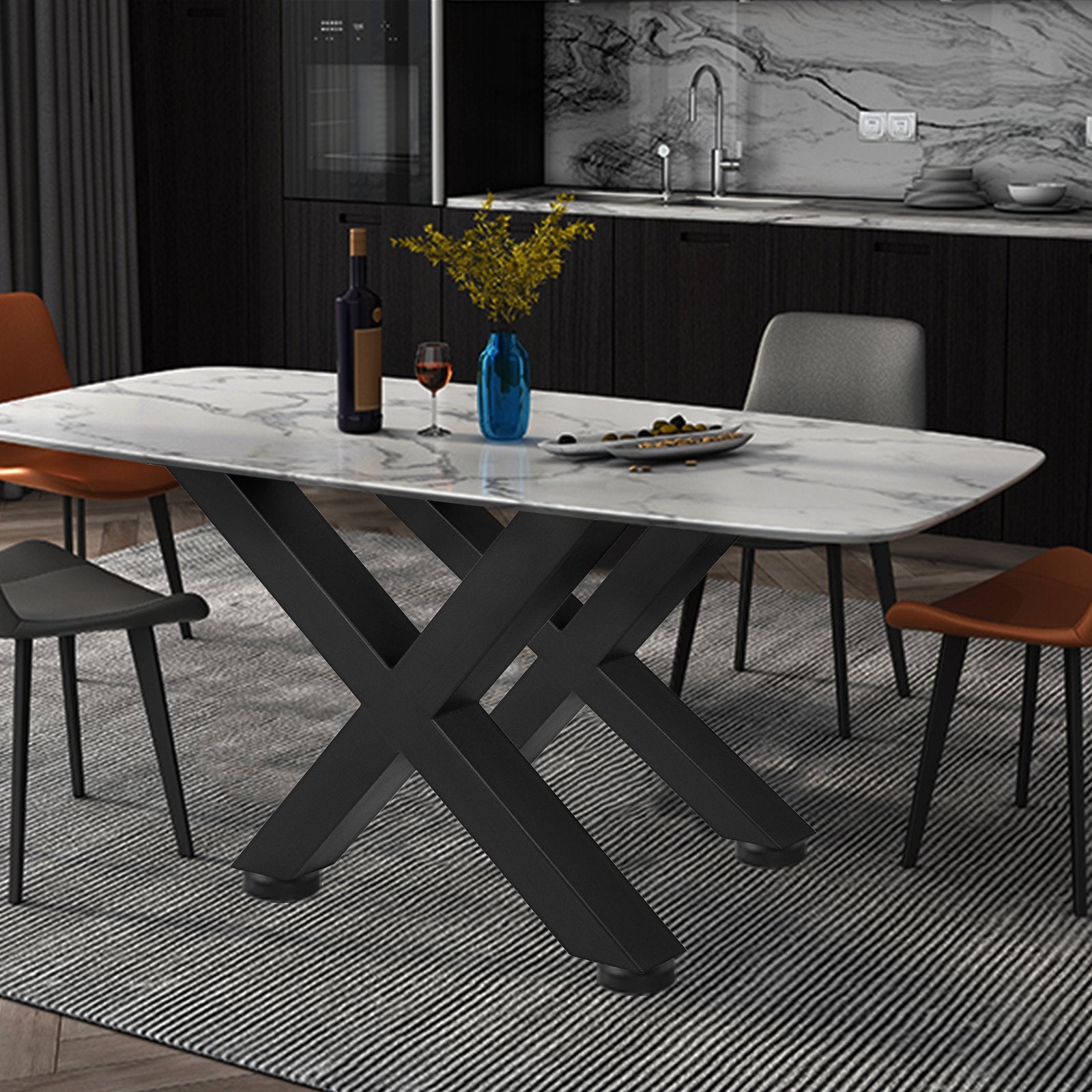 VEVOR Set of 2 Steel Table Legs, 16'Height 15'Wide Dining Table Legs, Heavy Duty 3.1" Square Box Section X Frame Table Legs, 16x15x3.1 Inch Black Color Industrial Country Style Metal Dining Legs