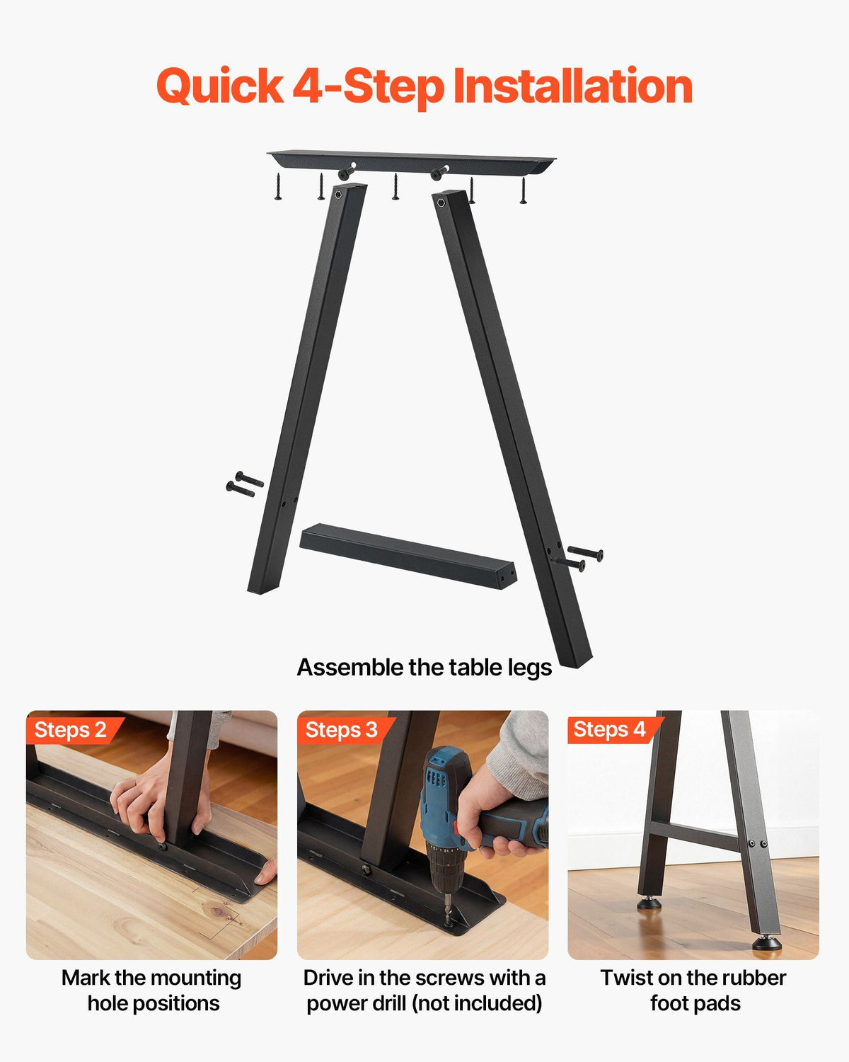 Table Legs, 740 x 550 mm (H x W) Trapezoid Steel Furniture Legs, Modular Design, Easy Assembly, 1000 kg Max Load Heavy Duty, for Home Office Desk, Coffee Dinner Bar Tables,Set of 2, Black