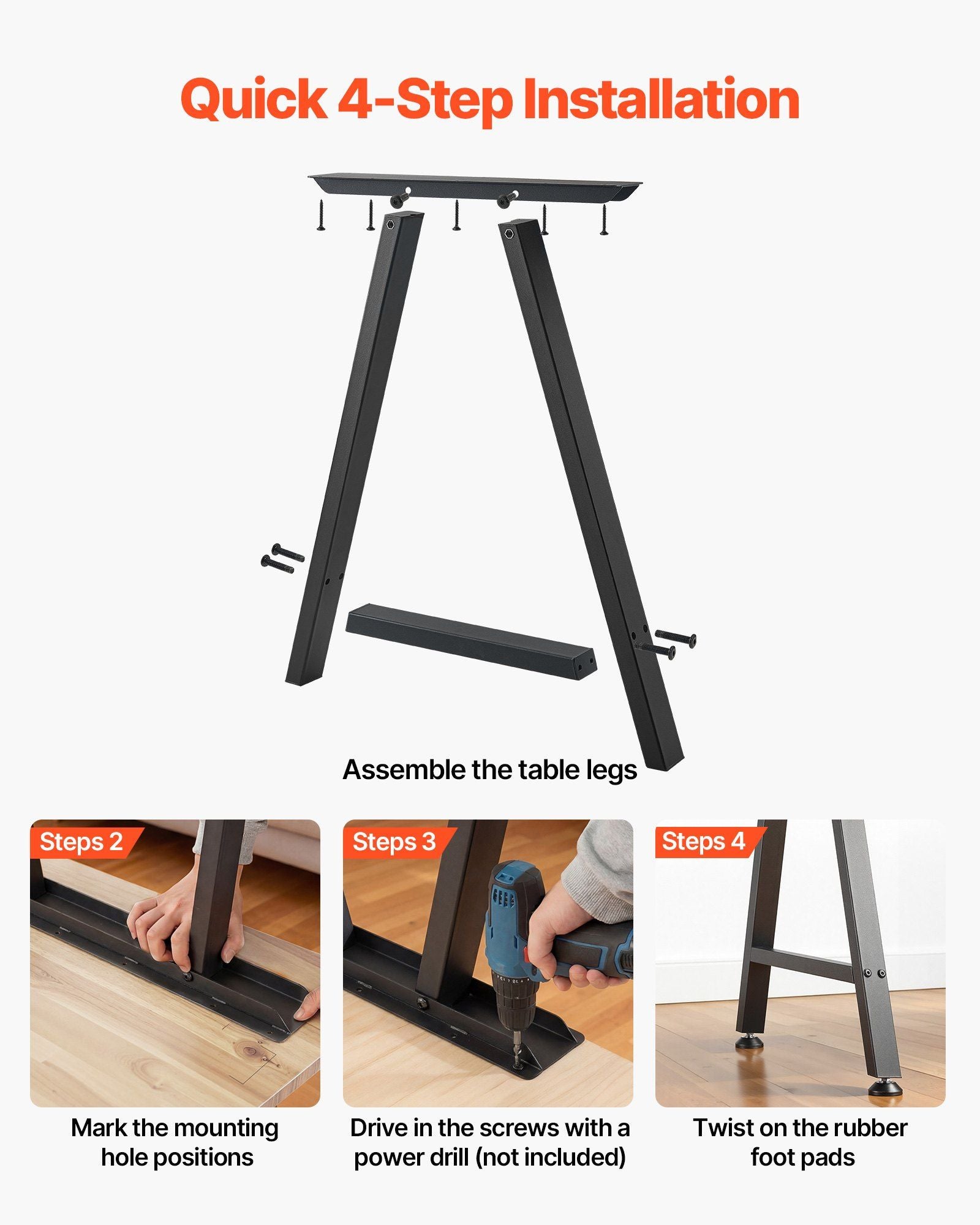 Table Legs, 740 x 550 mm (H x W) Trapezoid Steel Furniture Legs, Modular Design, Easy Assembly, 1000 kg Max Load Heavy Duty, for Home Office Desk, Coffee Dinner Bar Tables,Set of 2, Black