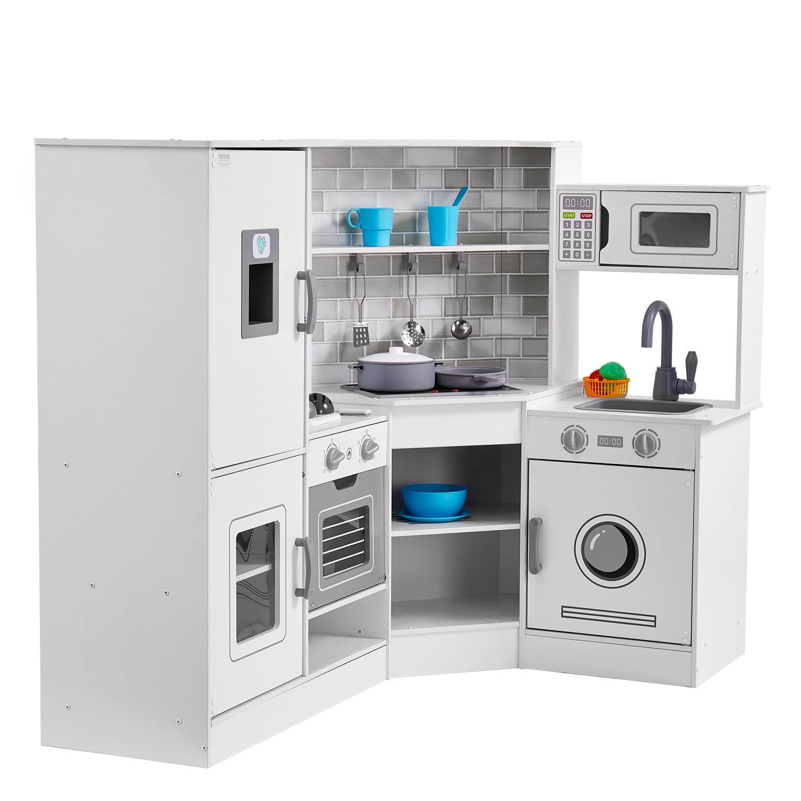 VEVOR Kitchen Playset Kids Pretend Cooking Play Toy 24 Piece Accessories White