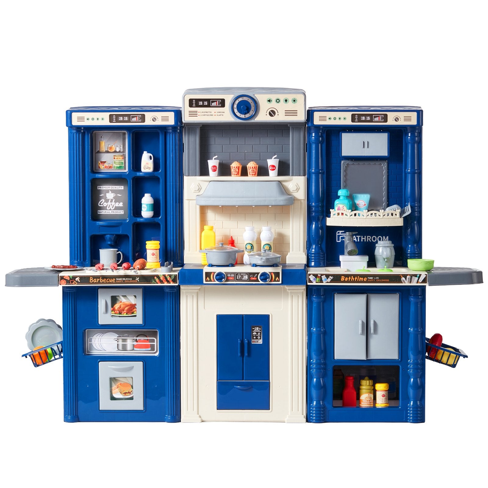 VEVOR Kitchen Playset Kids Pretend Cooking Play Toy 74 Piece Accessories Blue