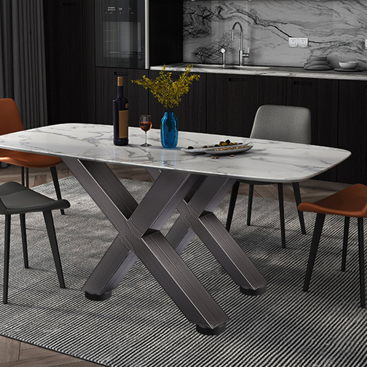 VEVOR Set of 2 Steel Table Legs, 28'Height 24'Wide Dining Table Legs, Heavy Duty 3.1" Square Box Section X Frame Table Legs, 28x24x3.1 Inch Original Color Industrial Country Style Metal Dining Legs