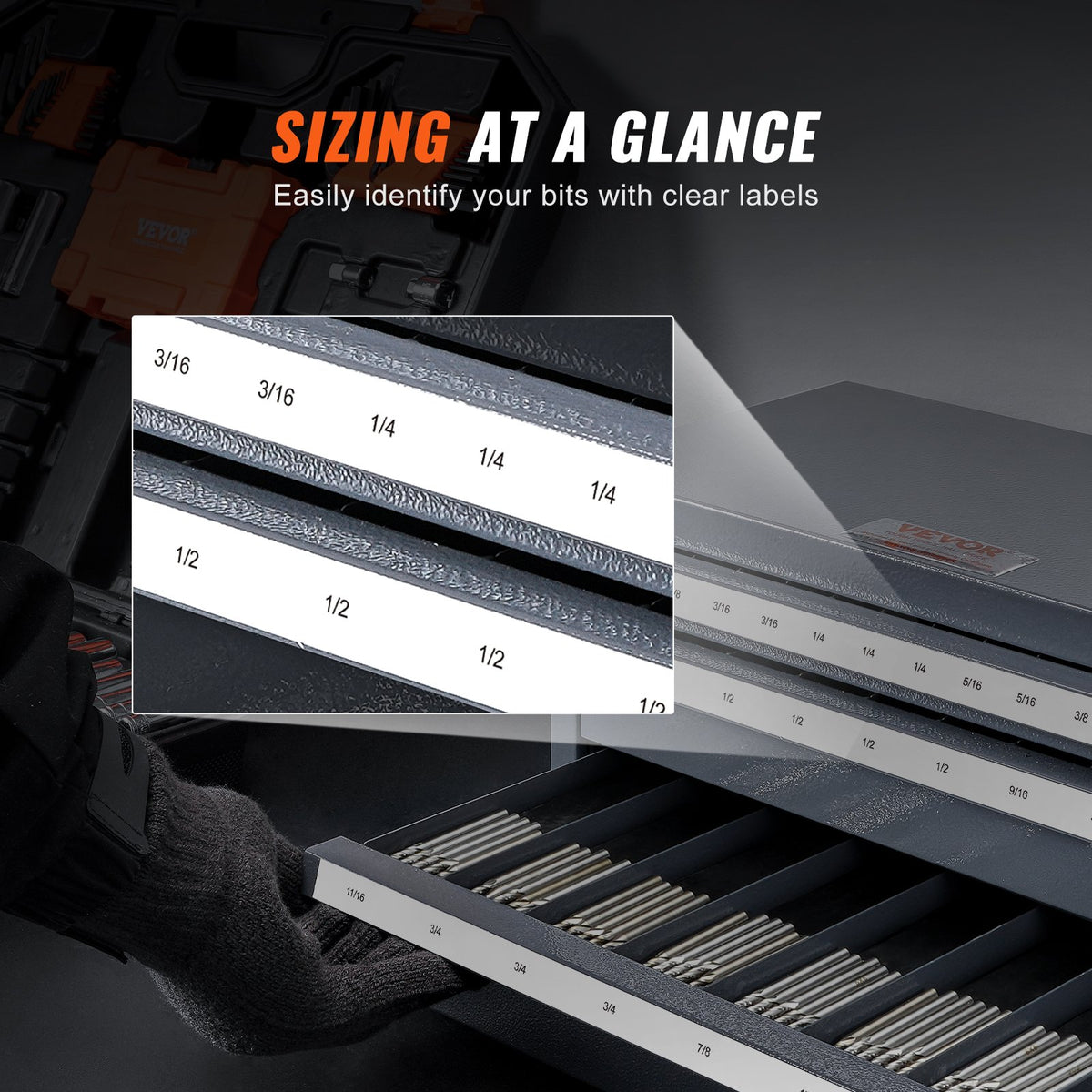 VEVOR End Mill Dispenser Cabinet, Three-Drawer End Mill Organizer Cabinet for 1/8" to 1", Steel End Mill Dispenser Organizer Cabinet with Labels, 29-Compartment Stackable for End Mill Storage