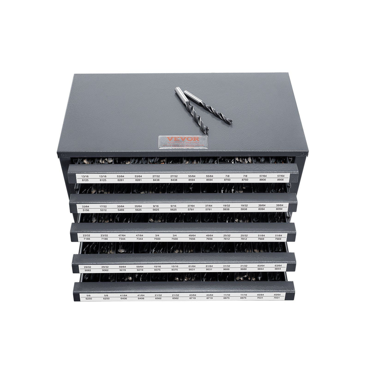 Drill Bit Dispenser Cabinet, Five-Drawer Drill Bit Organizer Cabinet for 33/64" to 63/64" Steel Drill Dispenser Organizer Cabinet with Labels, Stackable Drill Dispenser for Drill Bit Storage
