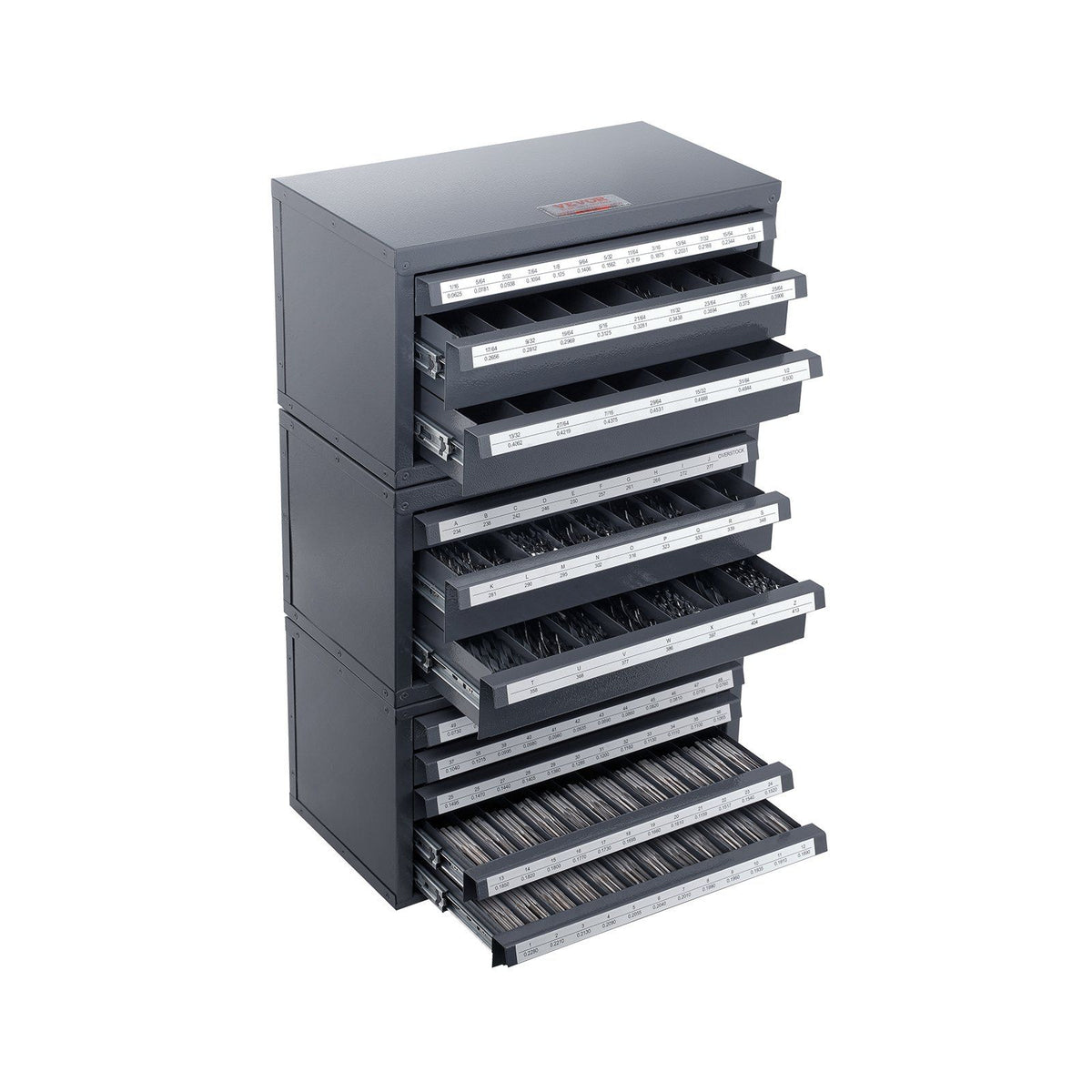 Drill Bit Dispenser Cabinet, 3 Pieces Three-Drawer for 1/16" to 1/2" &amp; Letter Sizes A to Z, Five-Drawer Drill Bit Organizer for Wire Gauge Sizes #1 to #60, Stackable for Drill Bit Storage