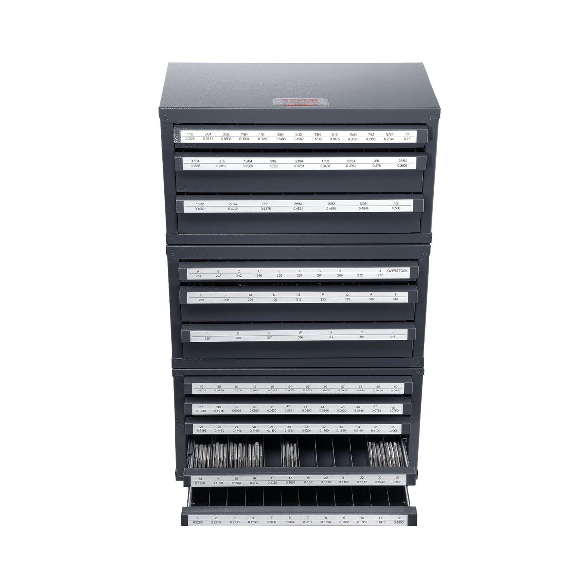 Drill Bit Dispenser Cabinet, 3 Pieces Three-Drawer for 1/16" to 1/2" & Letter Sizes A to Z, Five-Drawer Drill Bit Organizer for Wire Gauge Sizes #1 to #60, Stackable for Drill Bit Storage