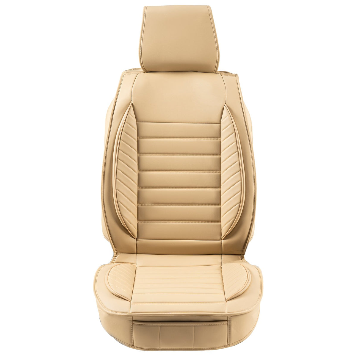 VEVOR Seat Covers, Universal Car Seat Covers Front Seats, 2pcs Faux Leather Seat Cover, Semi-enclosed Design, Detachable Headrest and Airbag Compatible, for Most Cars SUVs and Trucks Beige