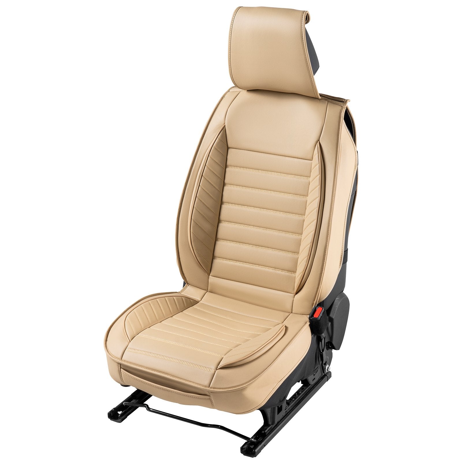 VEVOR Seat Covers, Universal Car Seat Covers Front Seats, 2pcs Faux Leather Seat Cover, Semi-enclosed Design, Detachable Headrest and Airbag Compatible, for Most Cars SUVs and Trucks Beige