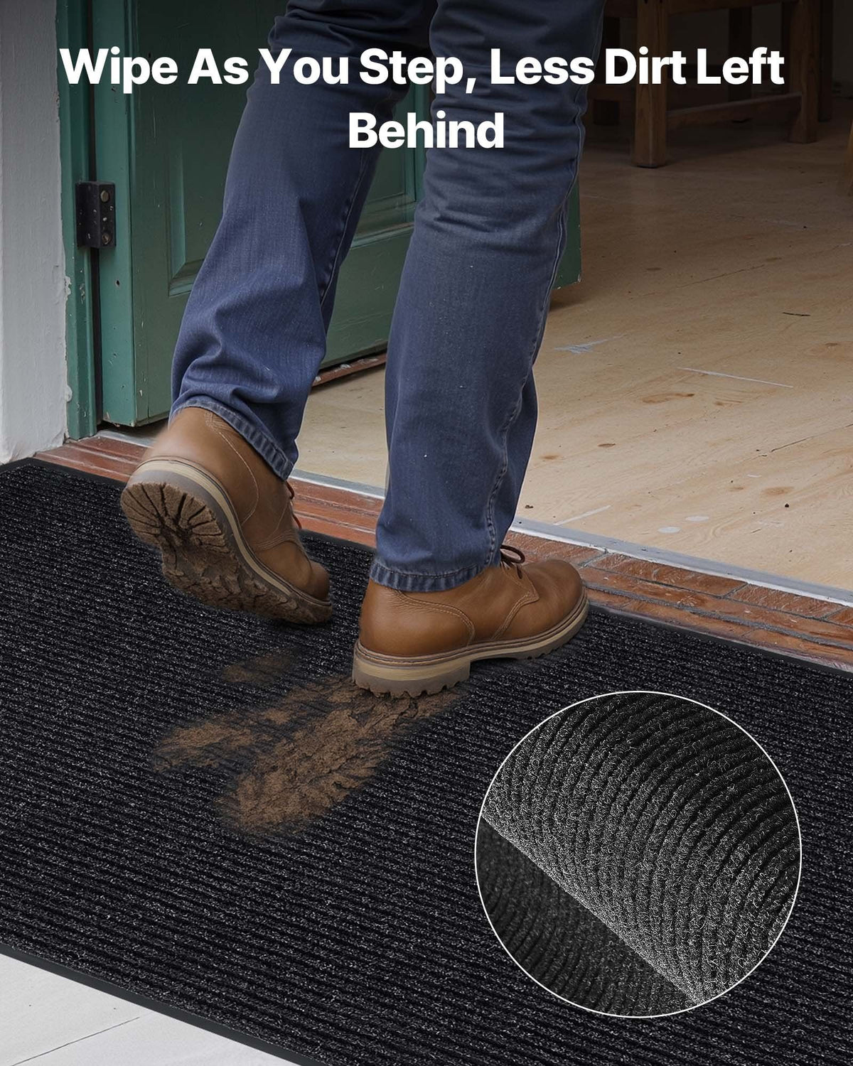 Front Door Mat, 2438 x 1219 mm Commercial Floor Mat for Indoor and Outdoor, Stylish Striped Industrial Carpet with PVC Backing, Heavy Duty Washable Entry Rug for Hallway, Balcony, Garage, Grey