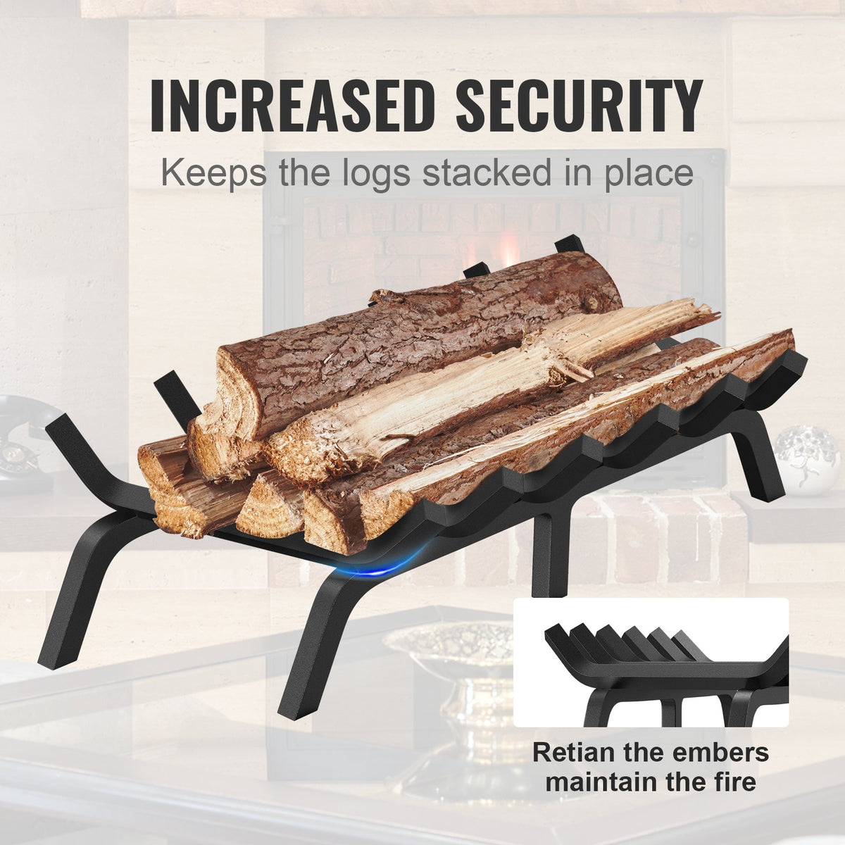 VEVOR Fireplace Log Grate, 685.8mm Heavy Duty Fireplace Grate with 6 Support Legs, 19.05mm Solid Powder-coated Steel Bars, Log Firewood Burning Rack Holder for Indoor and Outdoor Fireplace
