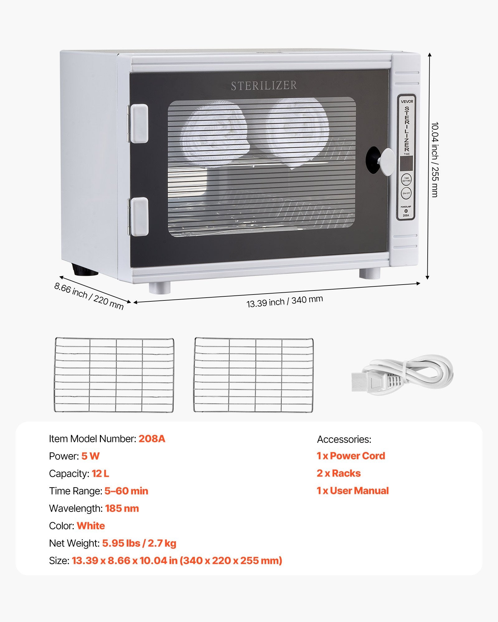 VEVOR Nail Tool Cleaning Machine 12L Large Capacity Tool Cabinet Cleaner Box