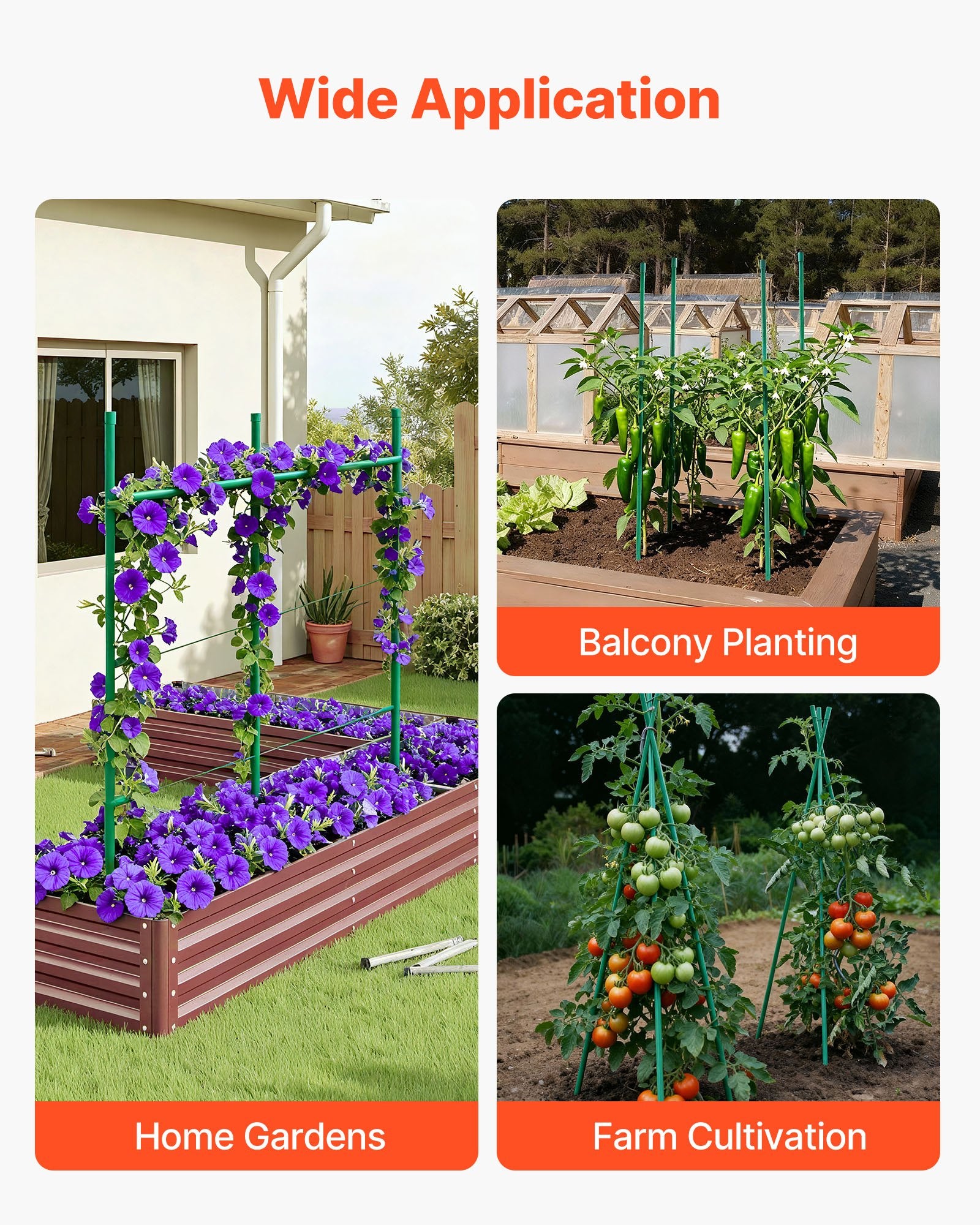 VEVOR Garden Stakes, 50 Pack, 1170 mm, Plastic Coated Metal Tomato Stakes, Garden Sticks for Plants Support, with Pointed End and Non-Slip Bumps for Growing Climbing Plants, Outdoor Vegetables